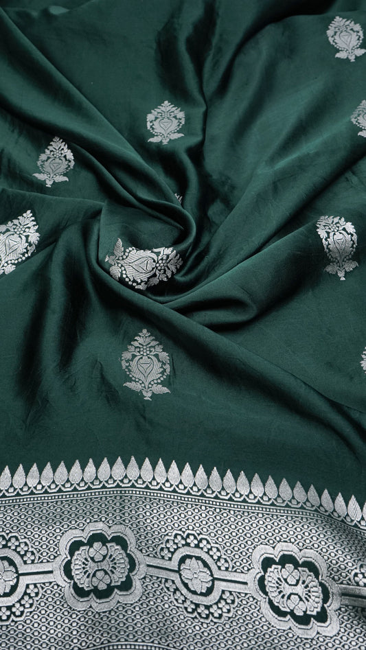 Pure Banarasi Handloom Katan Mashru Kadhwa Boota Saree