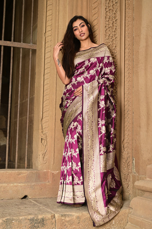 Pure Banarsi Katan Sada Kadhuwan Saree