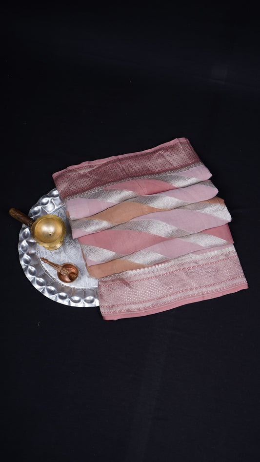 Pure Banarasi Handloom Khaddi Georgette Rangkaat Striped Saree