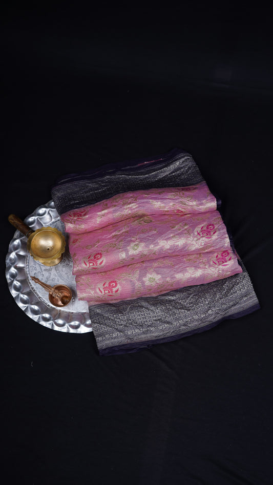 Pure Banarasi Handloom Moonga Tissue Georgette Saree