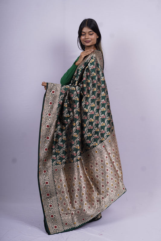 Pure Banarasi Handloom Katan Jamdani Saree