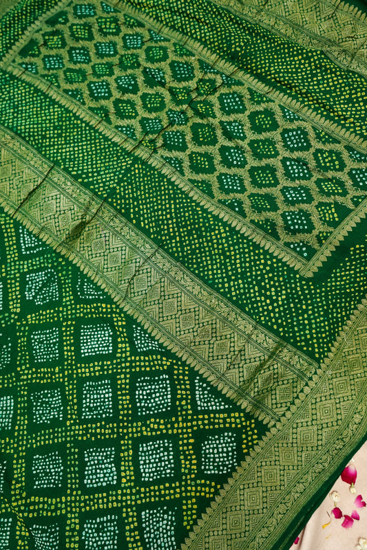 Pure Banarasi Handloom Khaddi Georgette Bandhej Saree