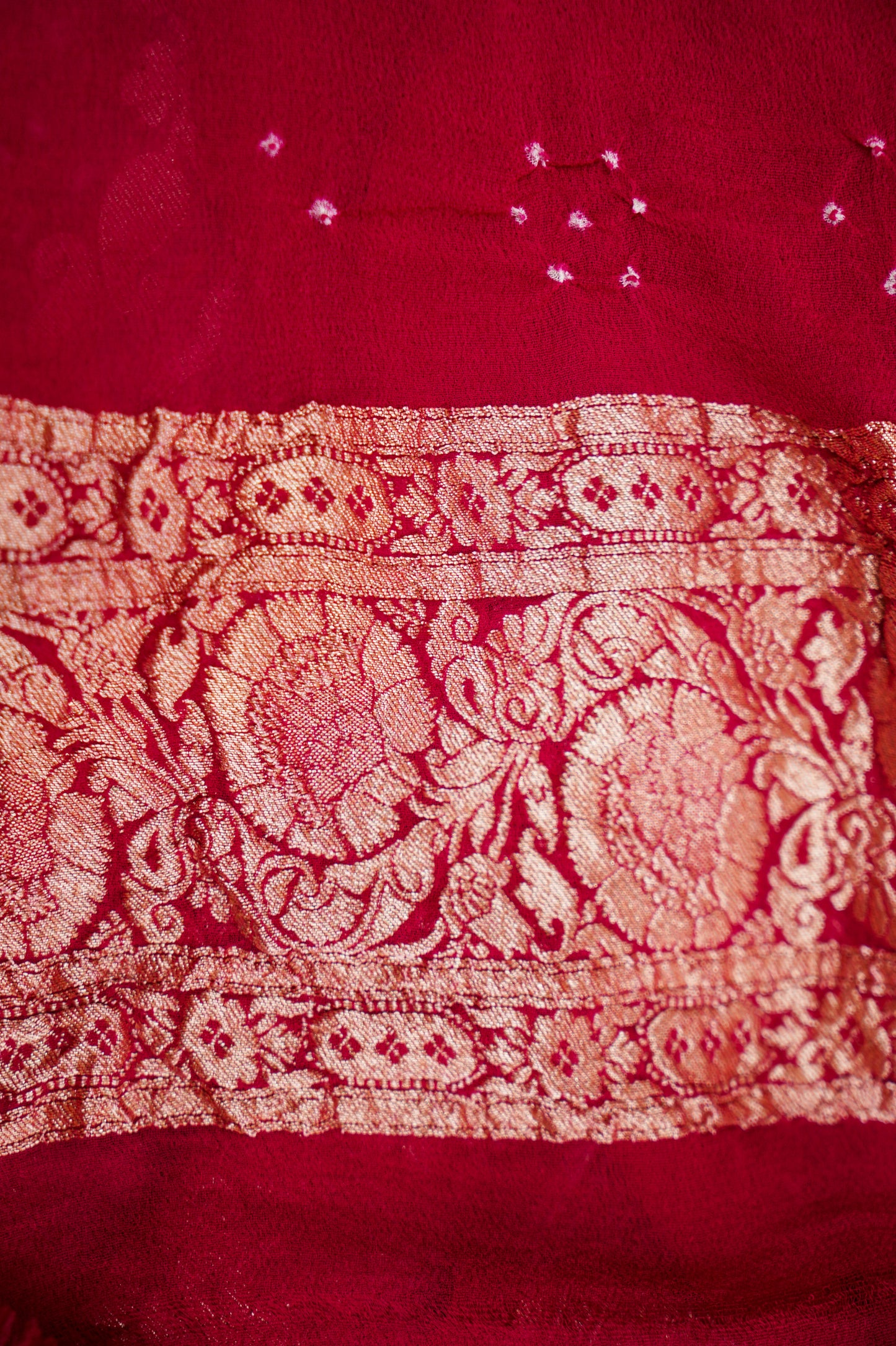 Pure Banarasi Handloom Khaddi Georgette Bandhani Sada Multi Saree