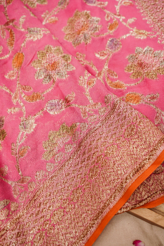 Pure Banarasi Handloom Khaddi Georgette Antique Refling Saree
