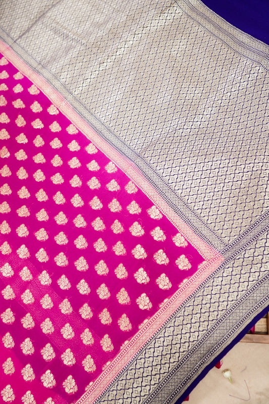 Pure Banarasi Handloom Khaddi Georgette Neemzari Buti Saree