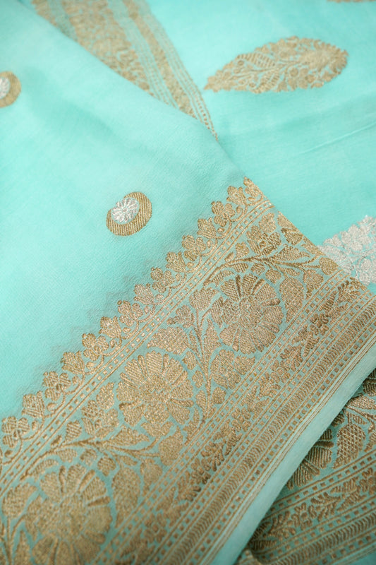 Pure Banarasi Handloom Khaddi Georgette Real Zari Boota Saree