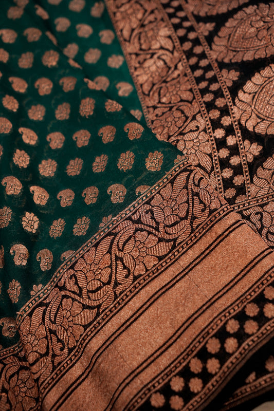 Pure Banarasi Handloom Khaddi Georgette Copper Buti Saree