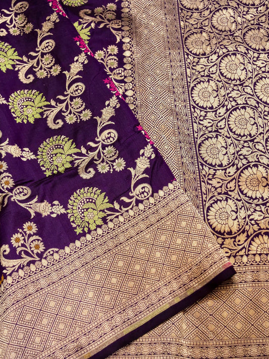 Pure Banarasi Handloom Katan Jamdani Saree