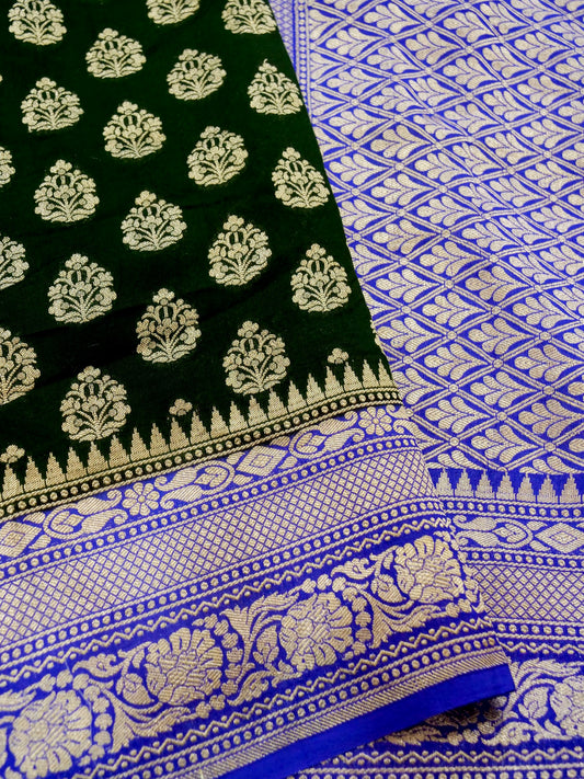 Pure Banarasi Handloom Moonga Georgette Boota Saree