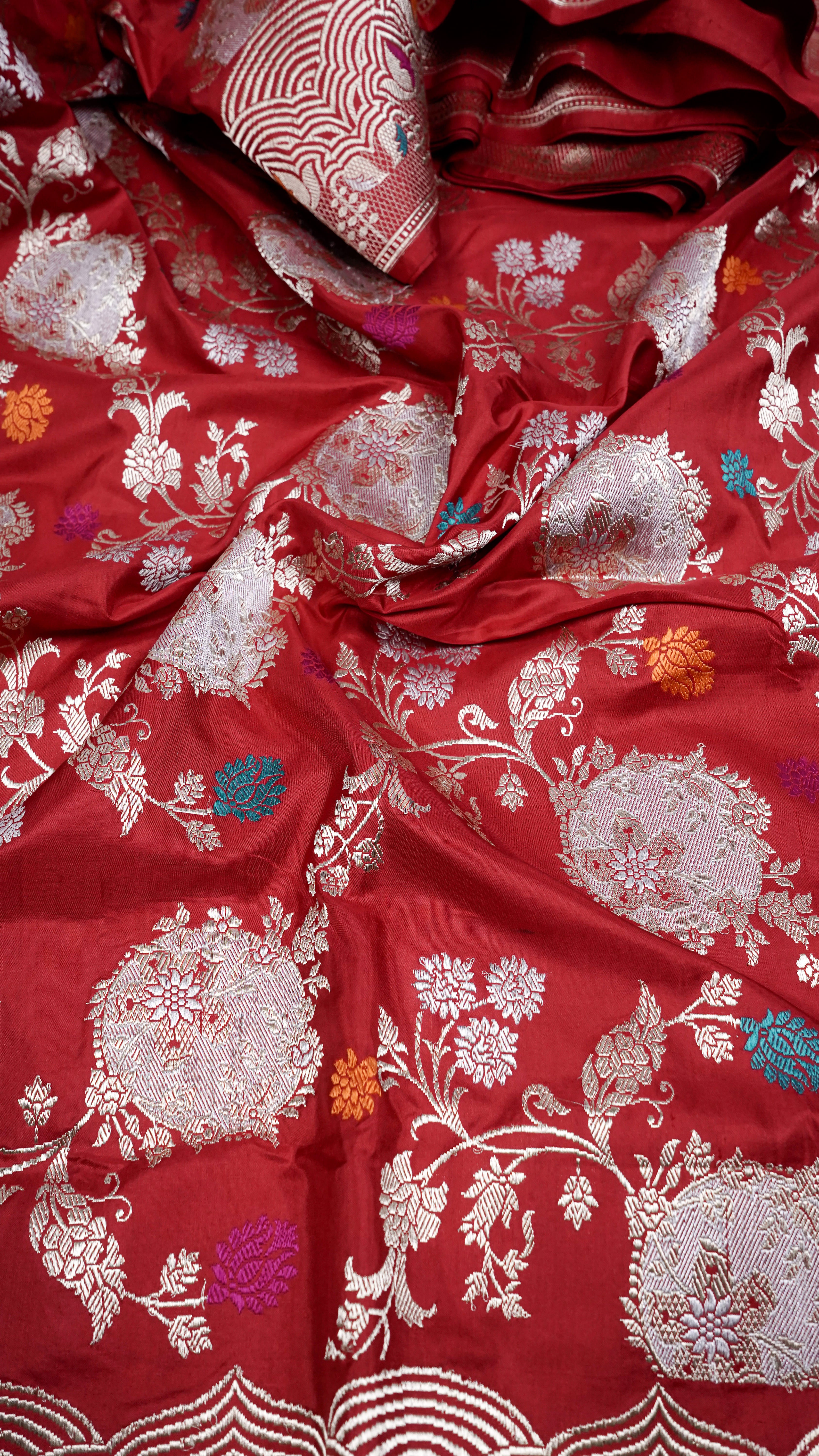Pure Banarasi Handloom Katan Meenakari Jangla Saree