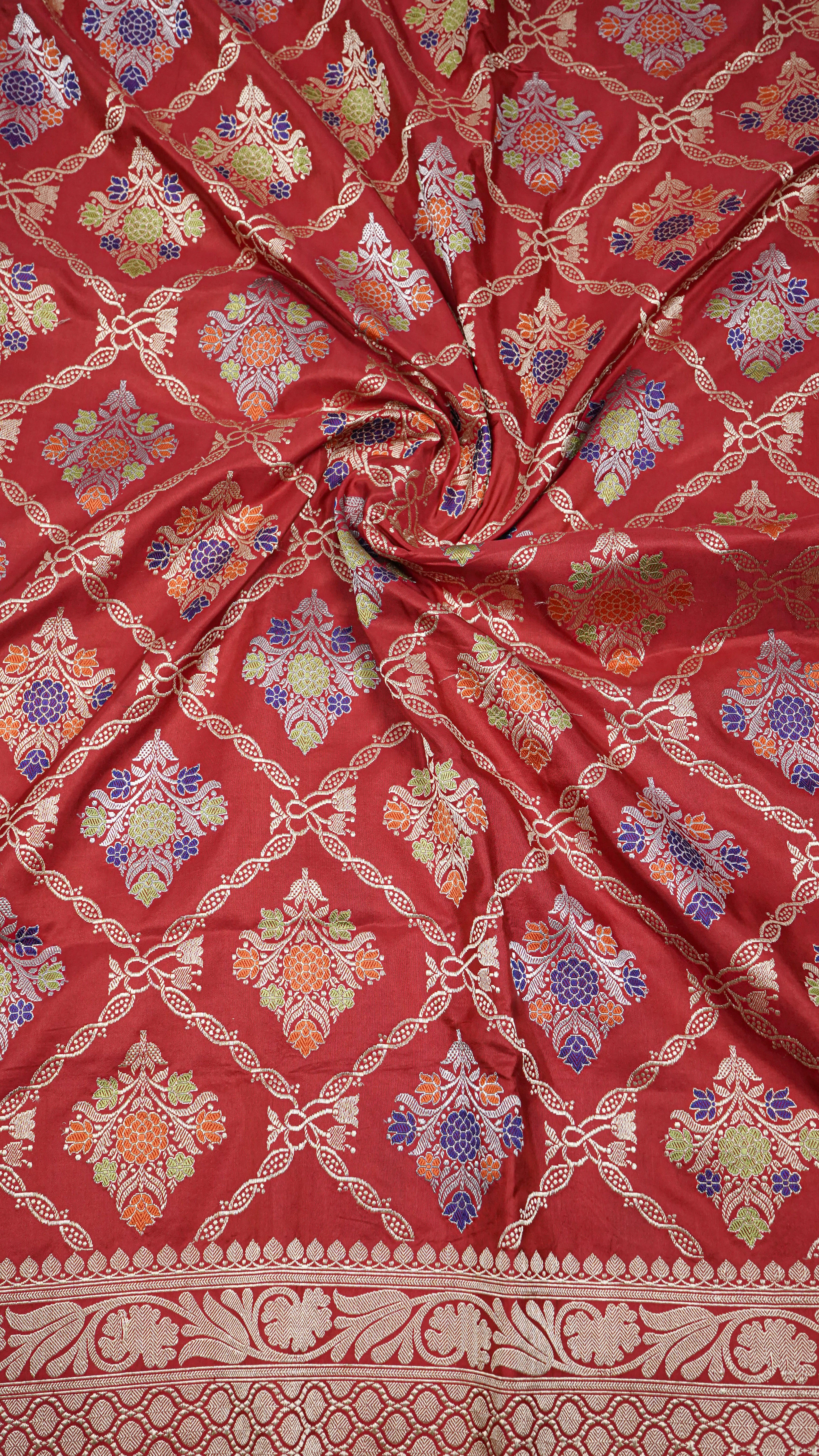 Pure Banarasi Handloom Katan Meenakari Jangla Saree