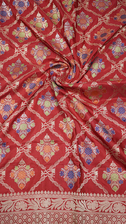 Pure Banarasi Handloom Katan Meenakari Jangla Saree