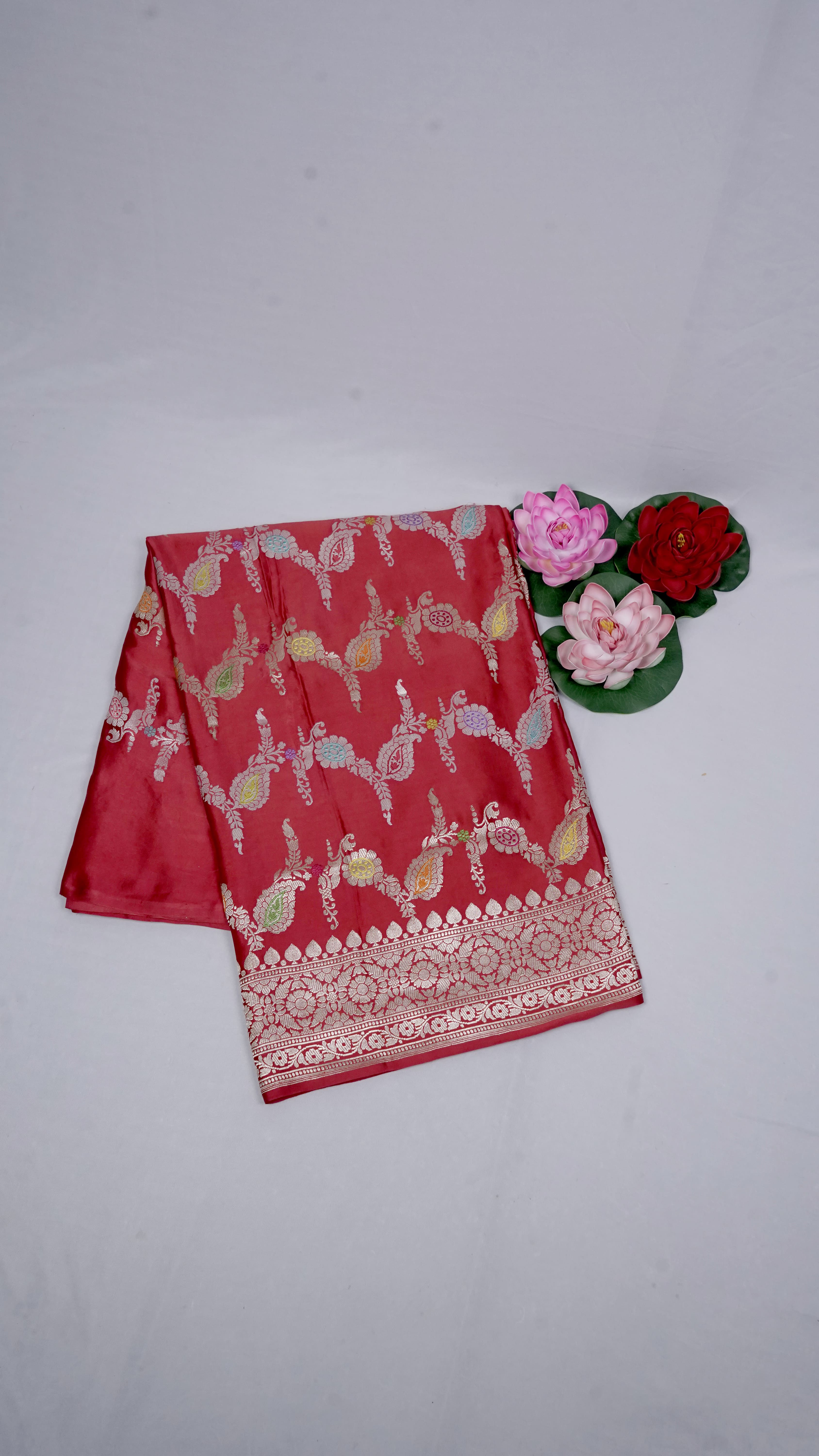 Pure Banarasi Handloom Katan Mashru Jangla Saree