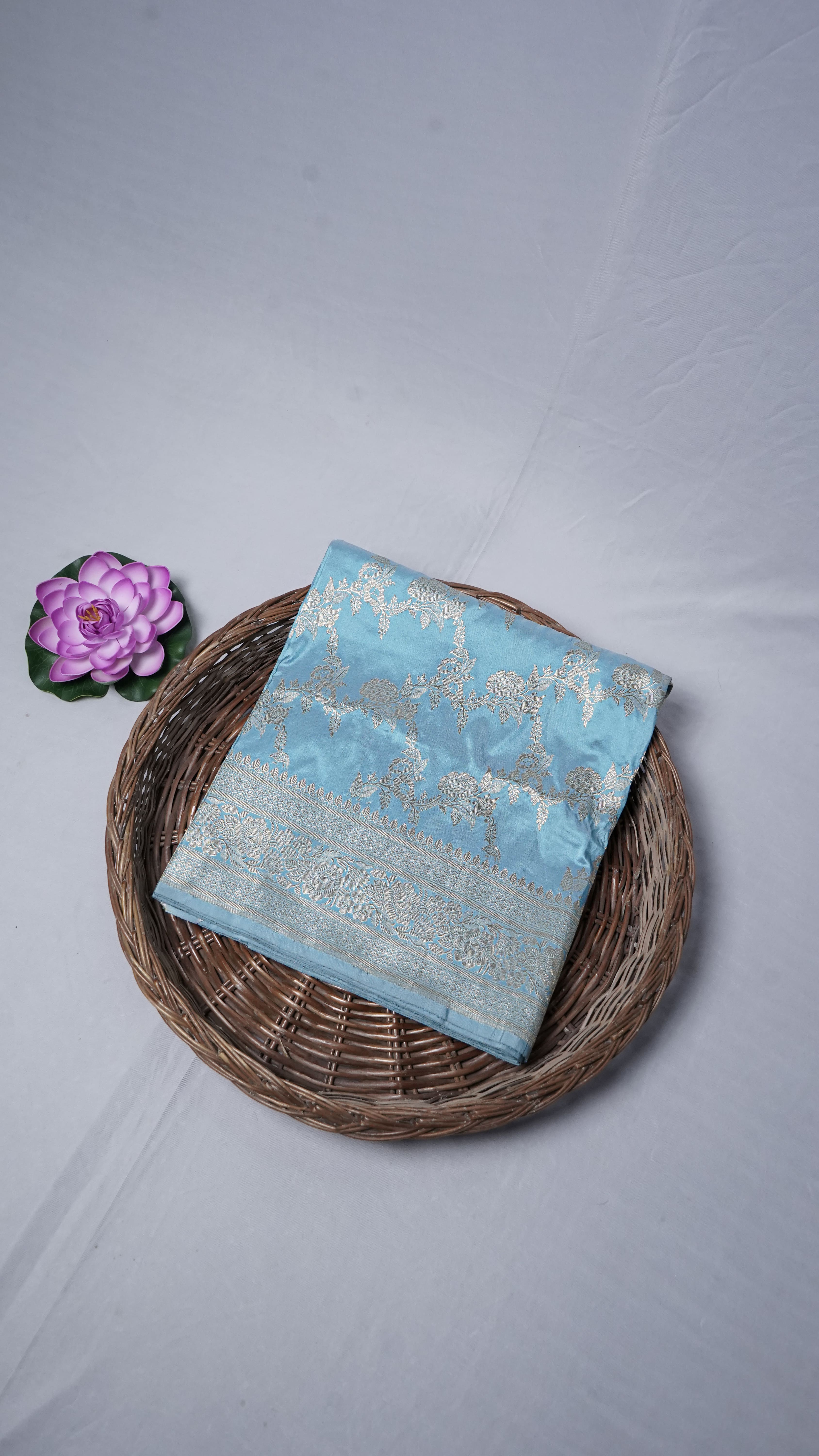 Pure Banarasi Handloom Katan Sada Kadhuwa Jangla Saree