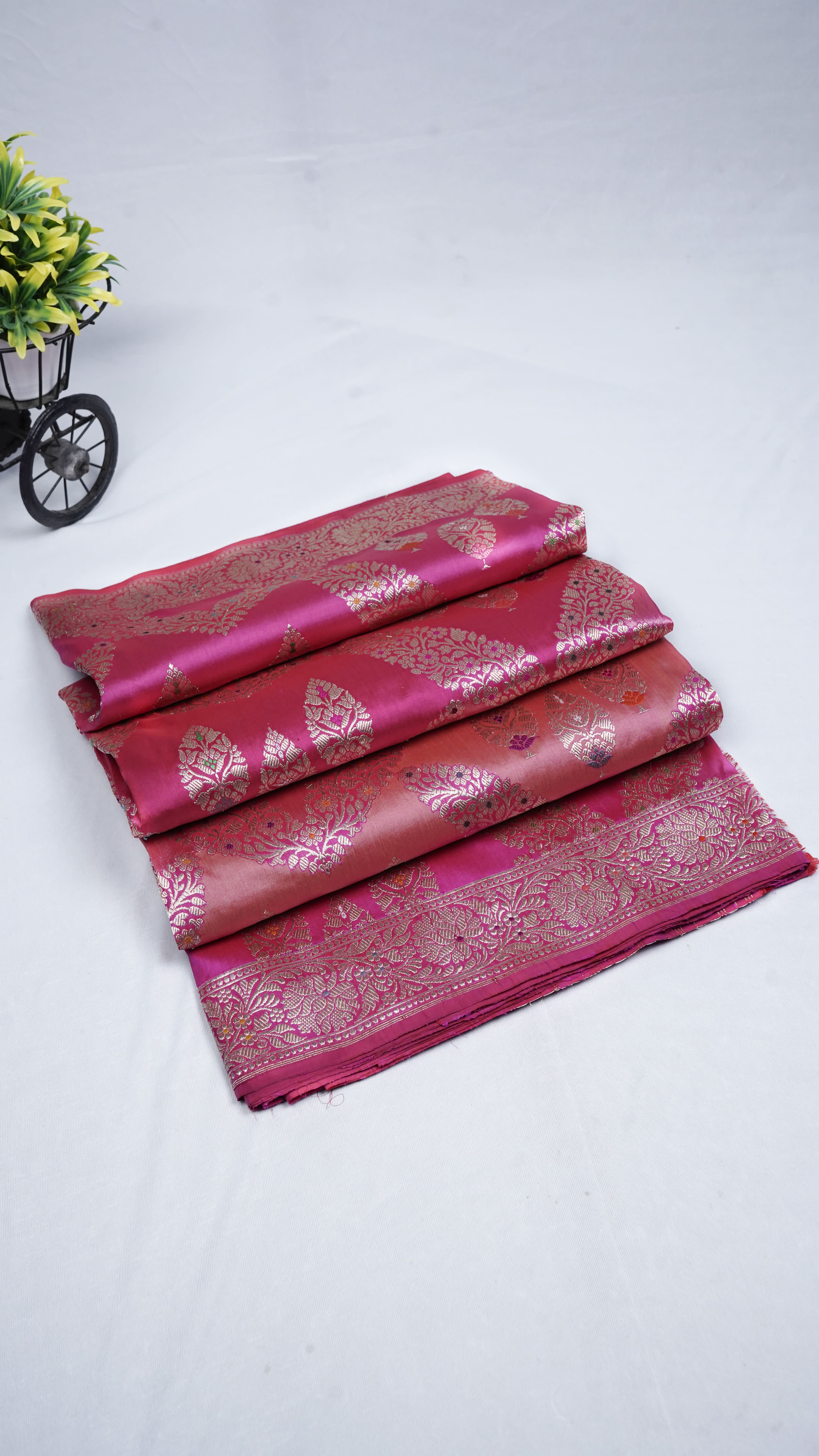 Pure Banarasi Handloom Katan Meenakari Jangla Saree