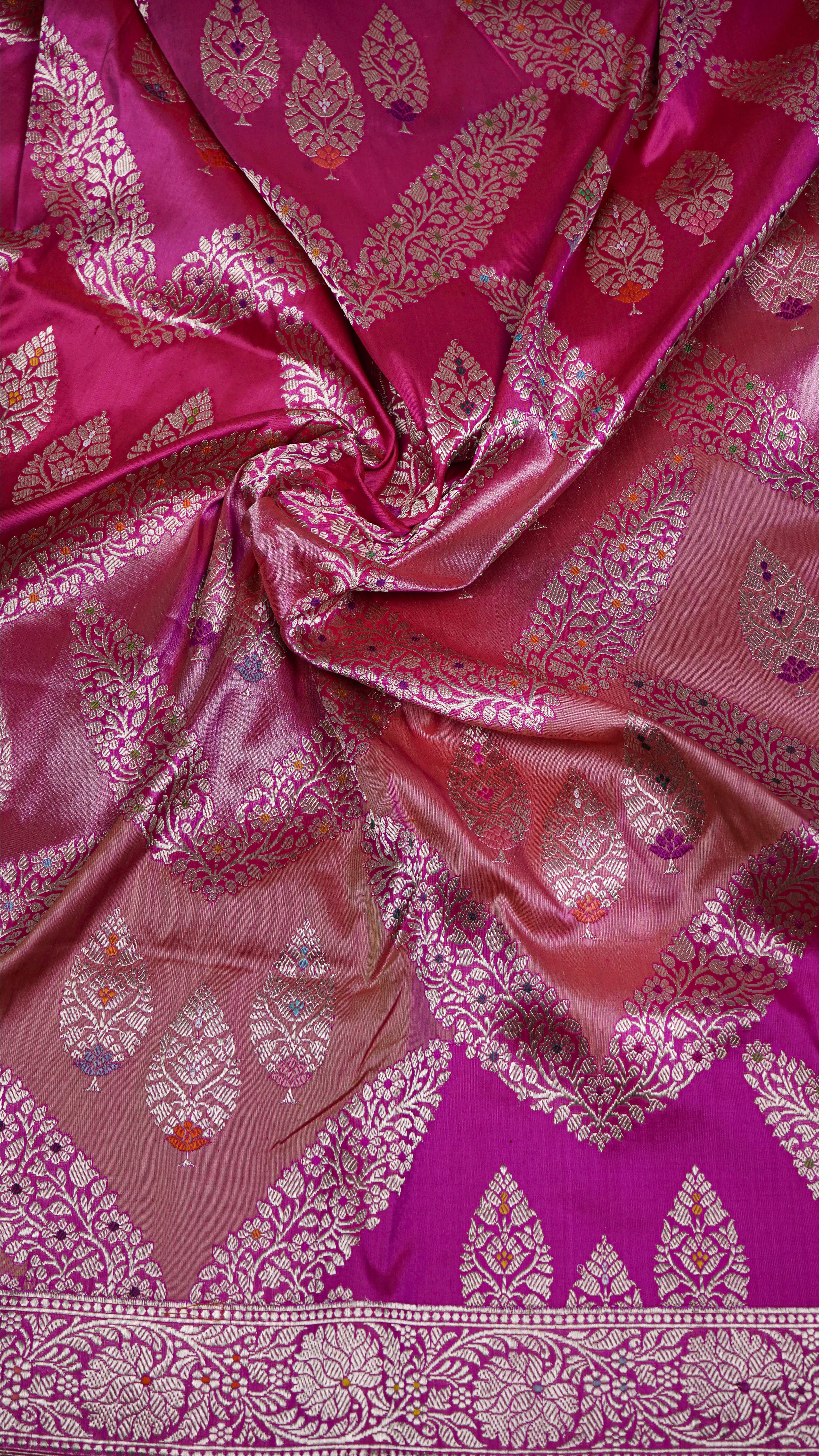 Pure Banarasi Handloom Katan Meenakari Jangla Saree