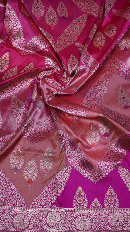Pure Banarasi Handloom Katan Meenakari Jangla Saree