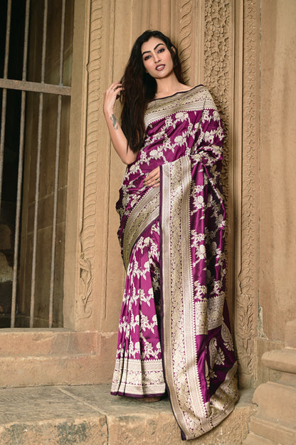 Pure Banarsi Katan Sada Kadhuwan Saree