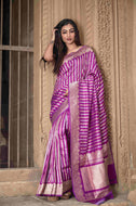 Pure Banarasi Katan Roopa Sona Stripe  Saree