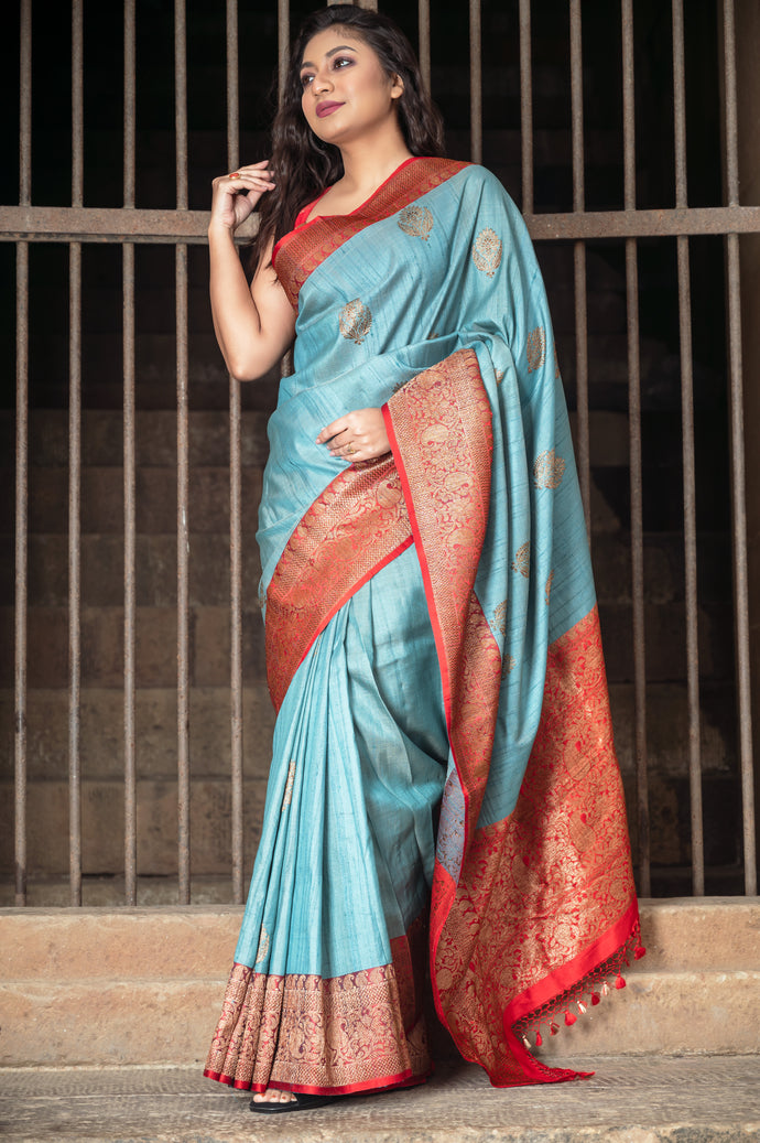 Pure Banarasi Katan  Desi Tasar Kadhuwan Boota Saree