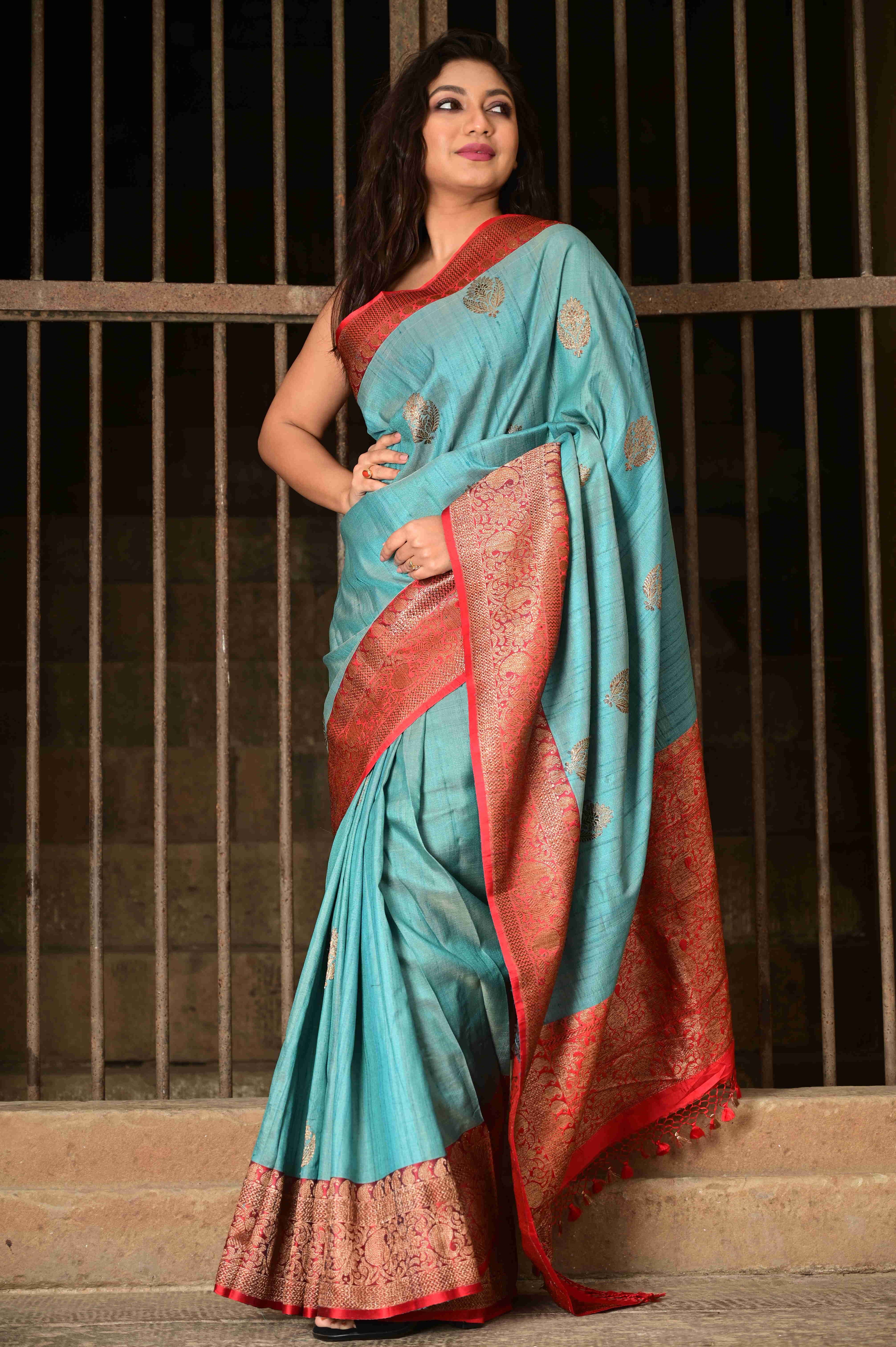 Pure Banarasi Katan  Desi Tasar Kadhuwan Boota Saree
