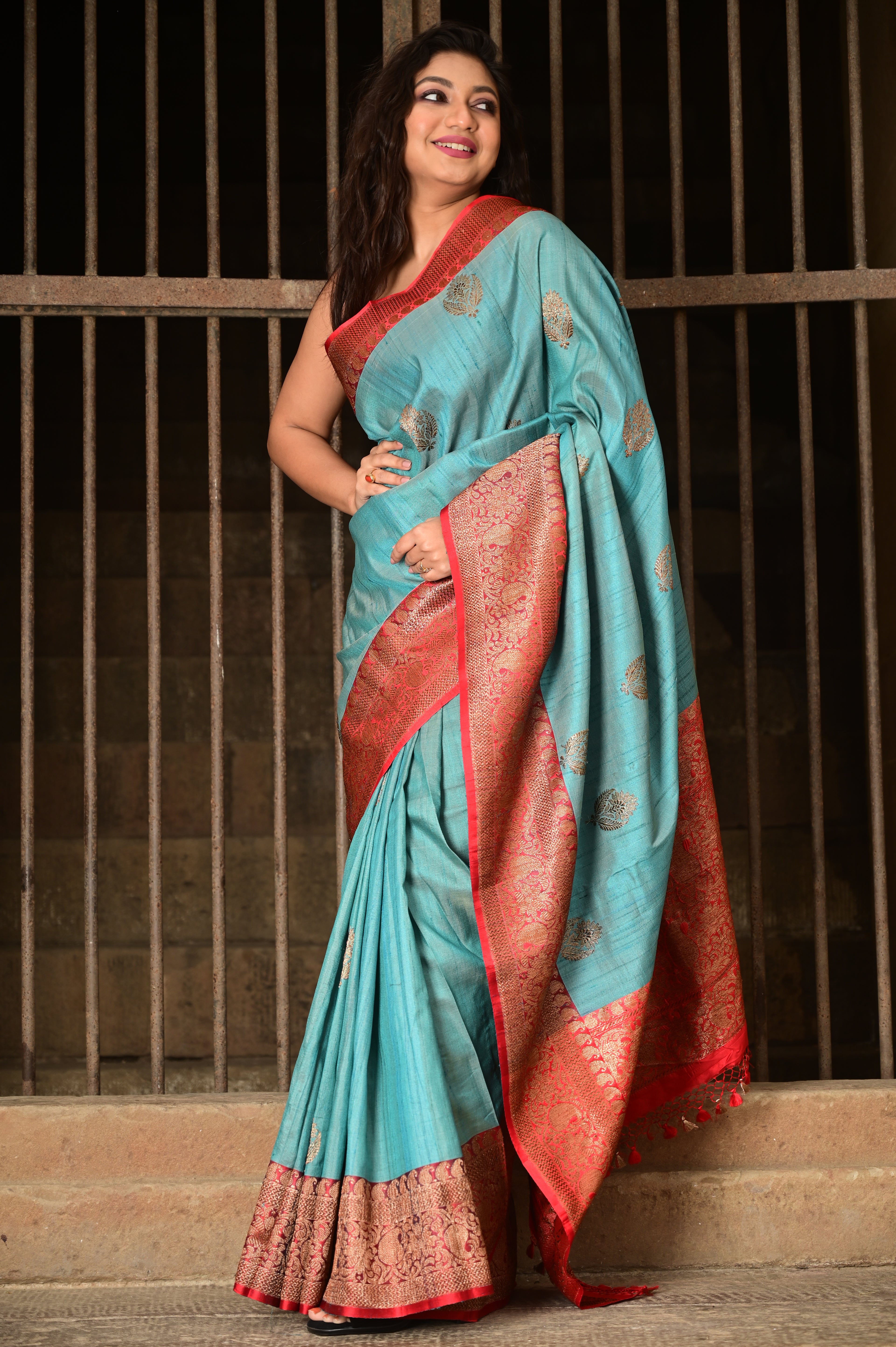 Pure Banarasi Katan  Desi Tasar Kadhuwan Boota Saree