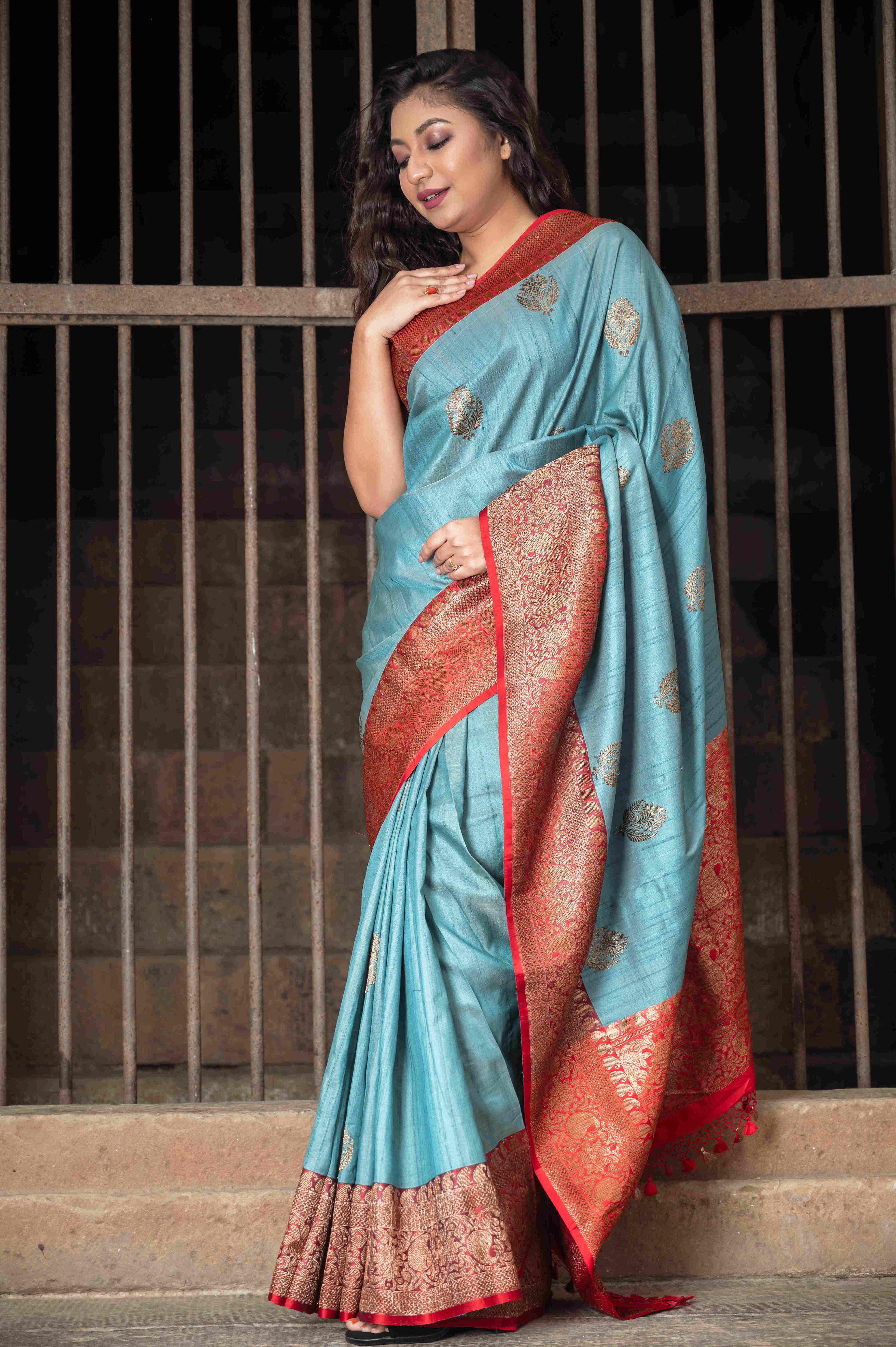 Pure Banarasi Katan  Desi Tasar Kadhuwan Boota Saree