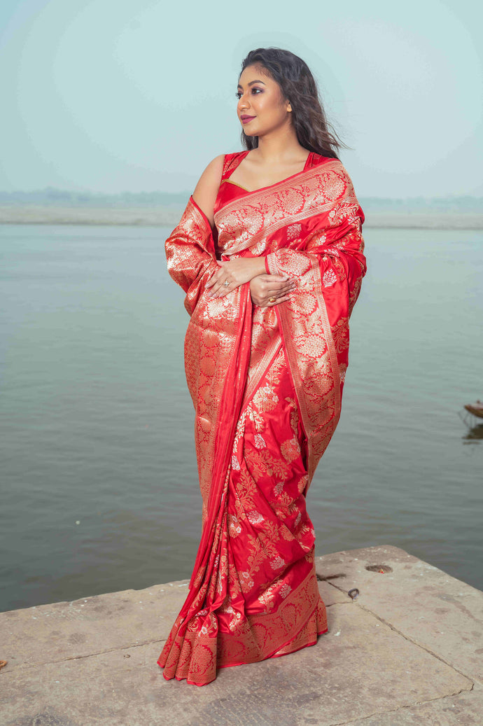 Pure Banarasi Katan Roopa Sona Jangla Saree