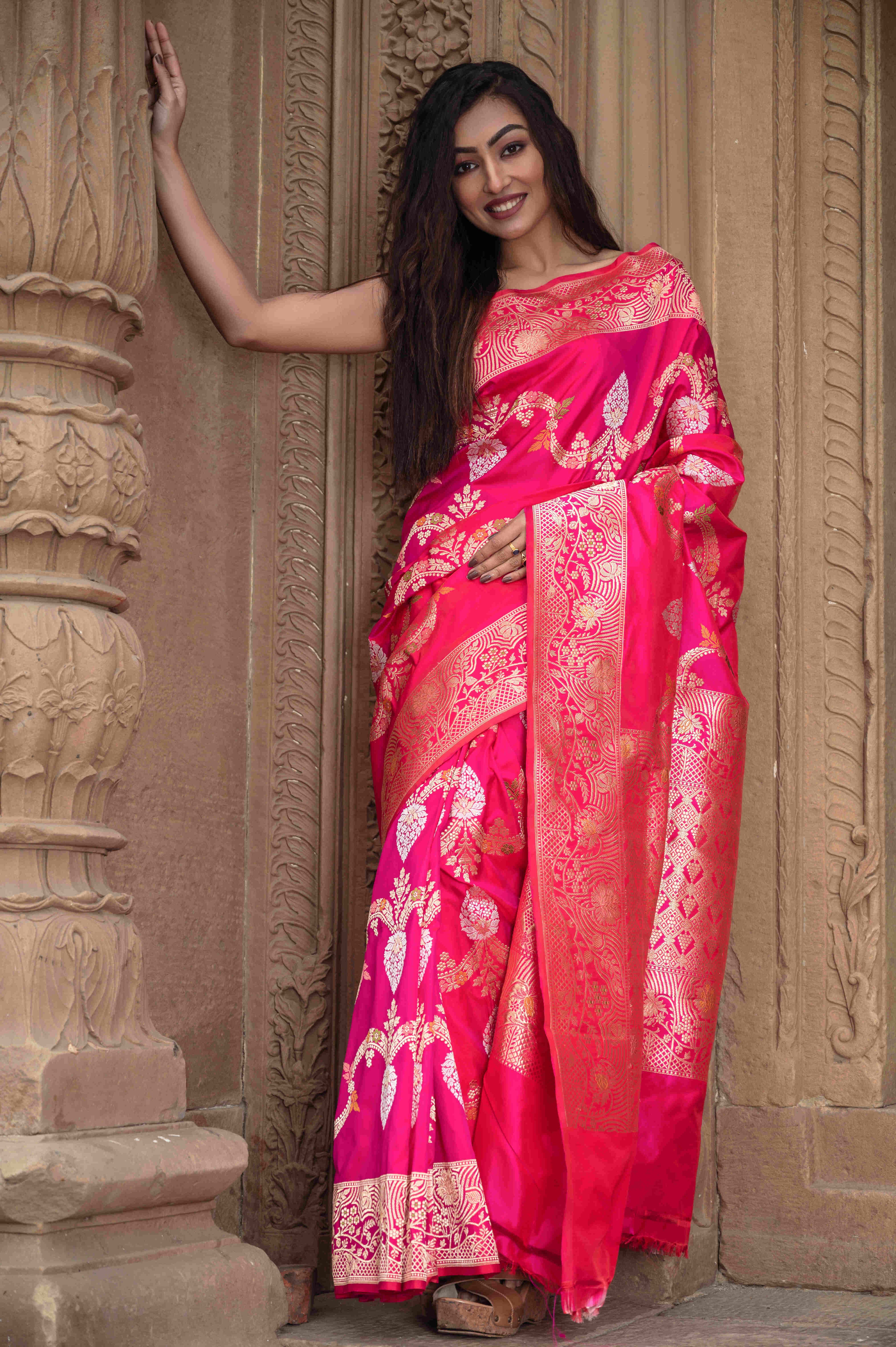 Pure Banarasi Meenakari Jangla Saree