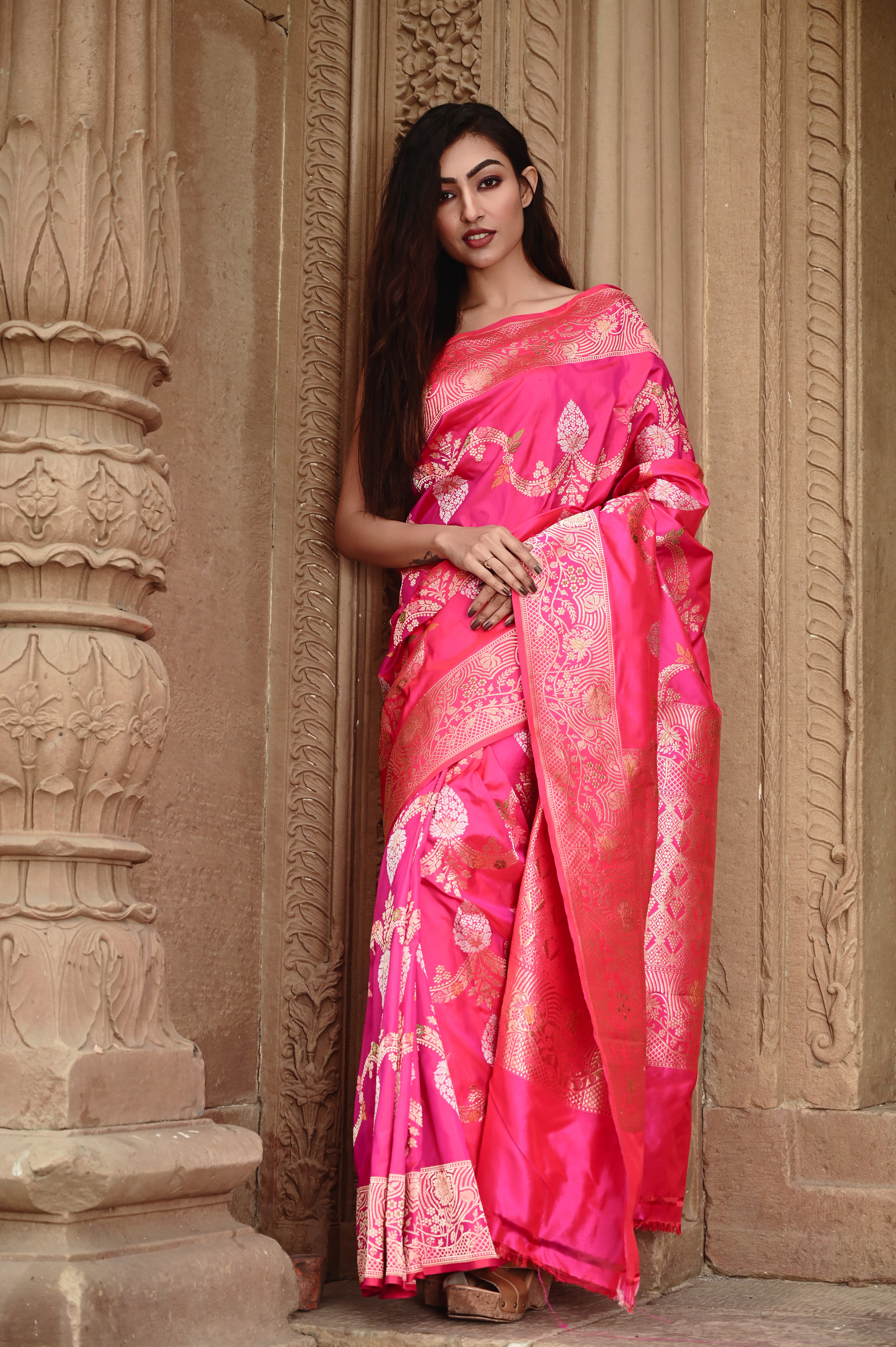Pure Banarasi Meenakari Jangla Saree