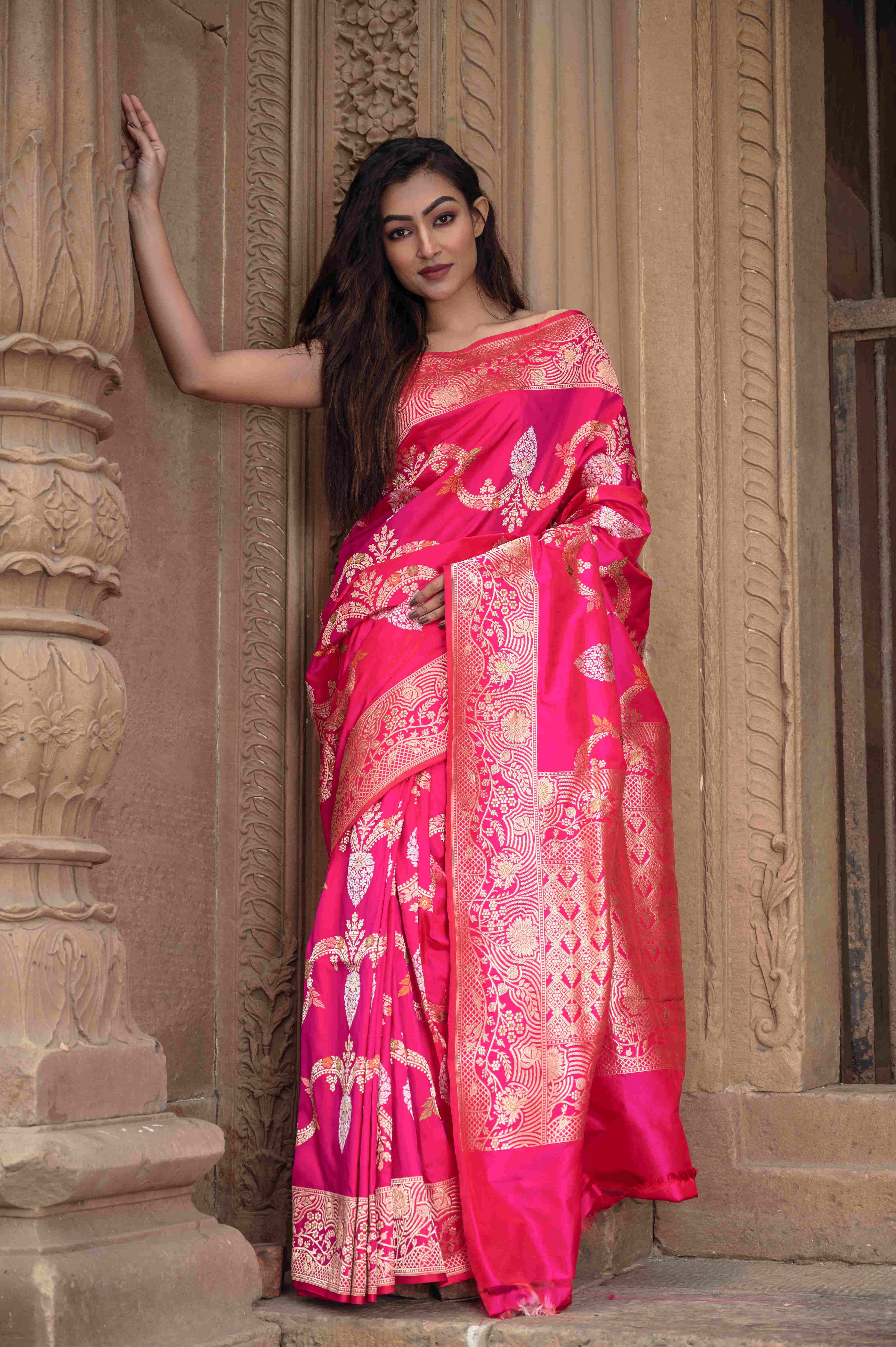 Pure Banarasi Meenakari Jangla Saree