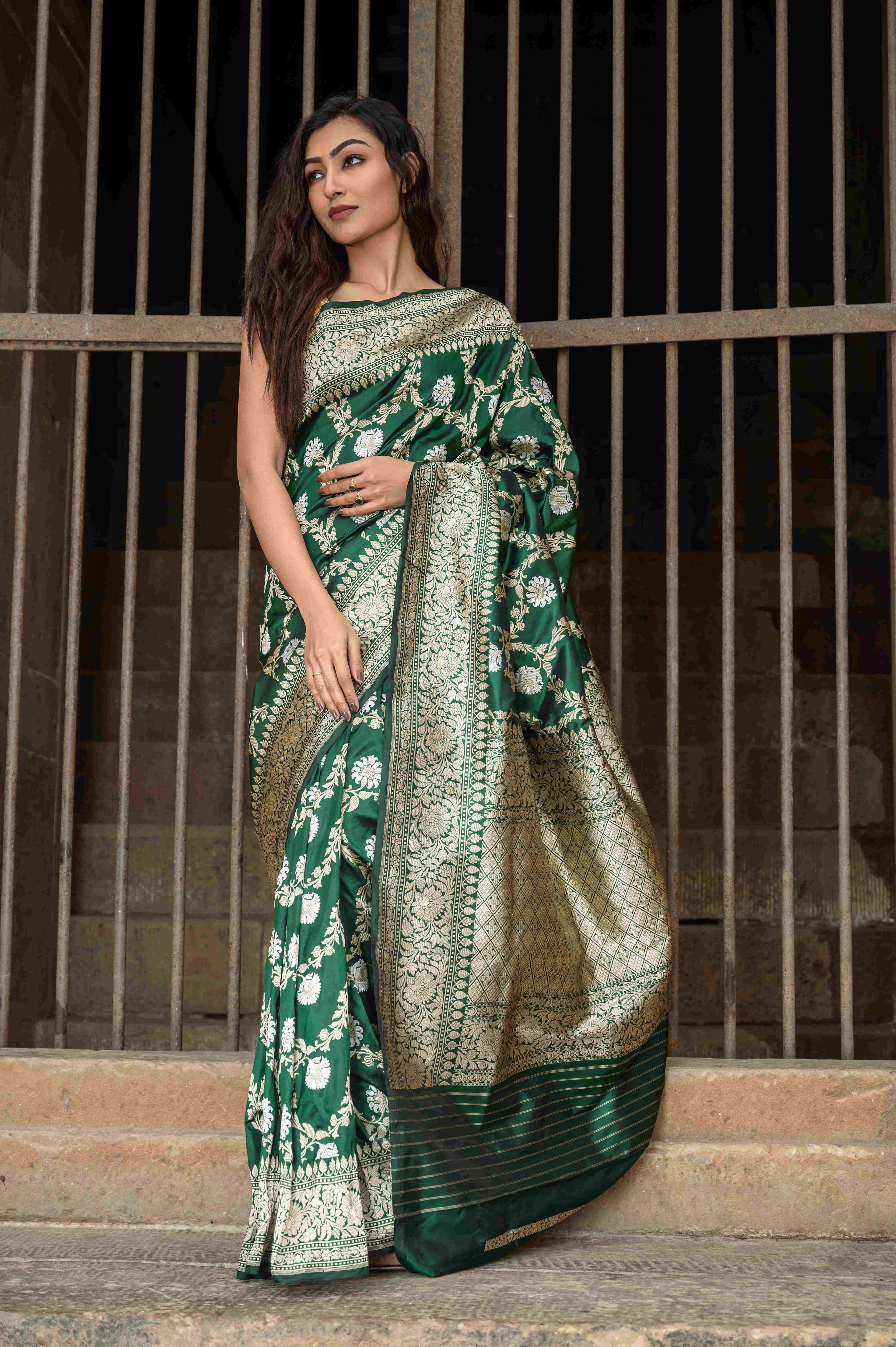 Pure Banarasi Katan Roopa Sona Jangla Saree