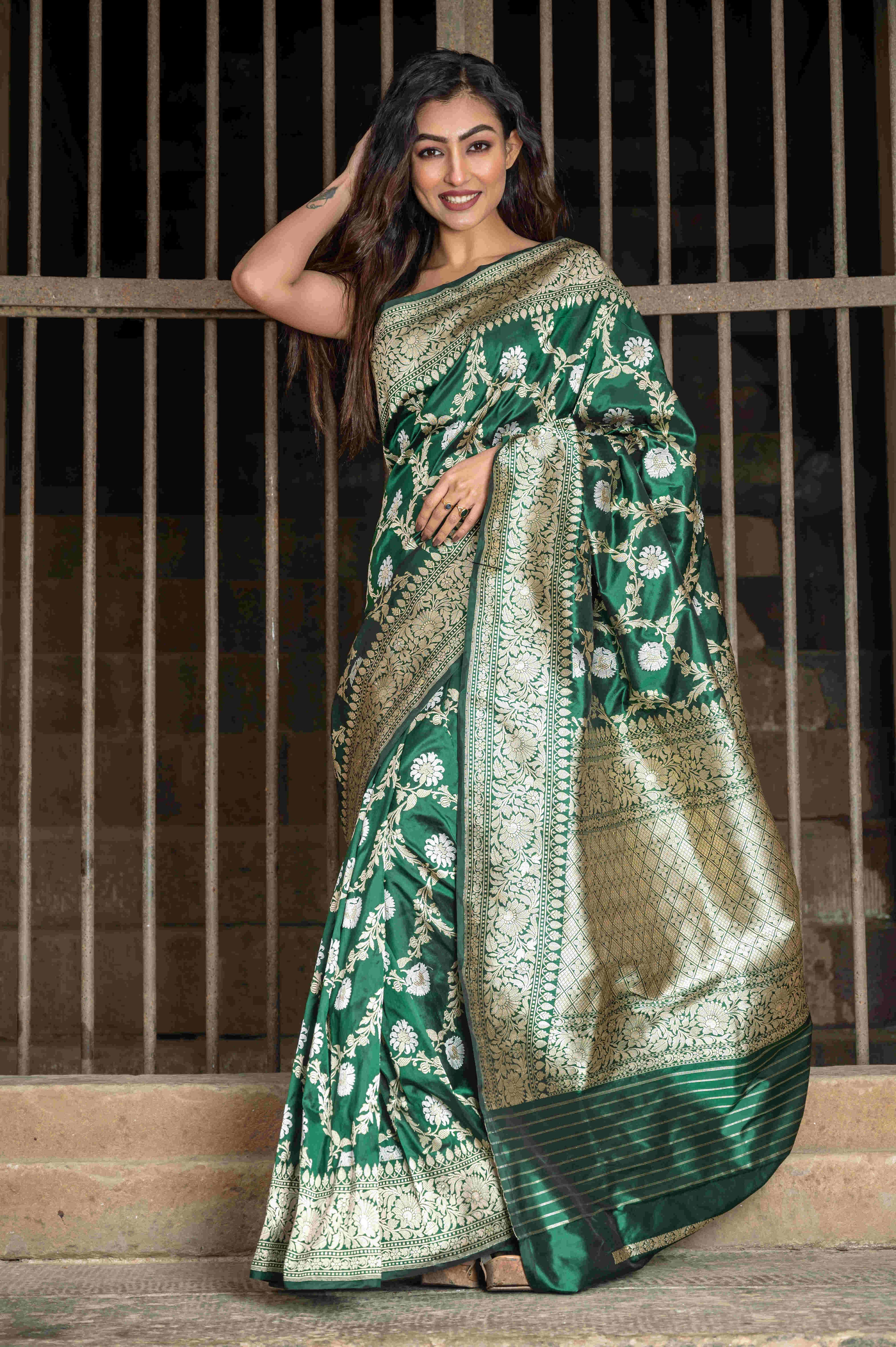Pure Banarasi Katan Roopa Sona Jangla Saree