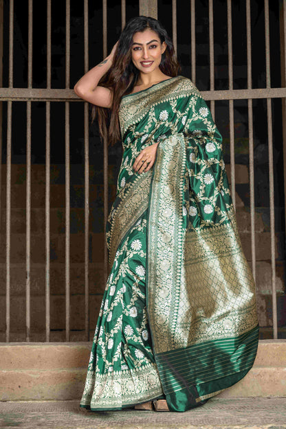 Pure Banarasi Katan Roopa Sona Jangla Saree