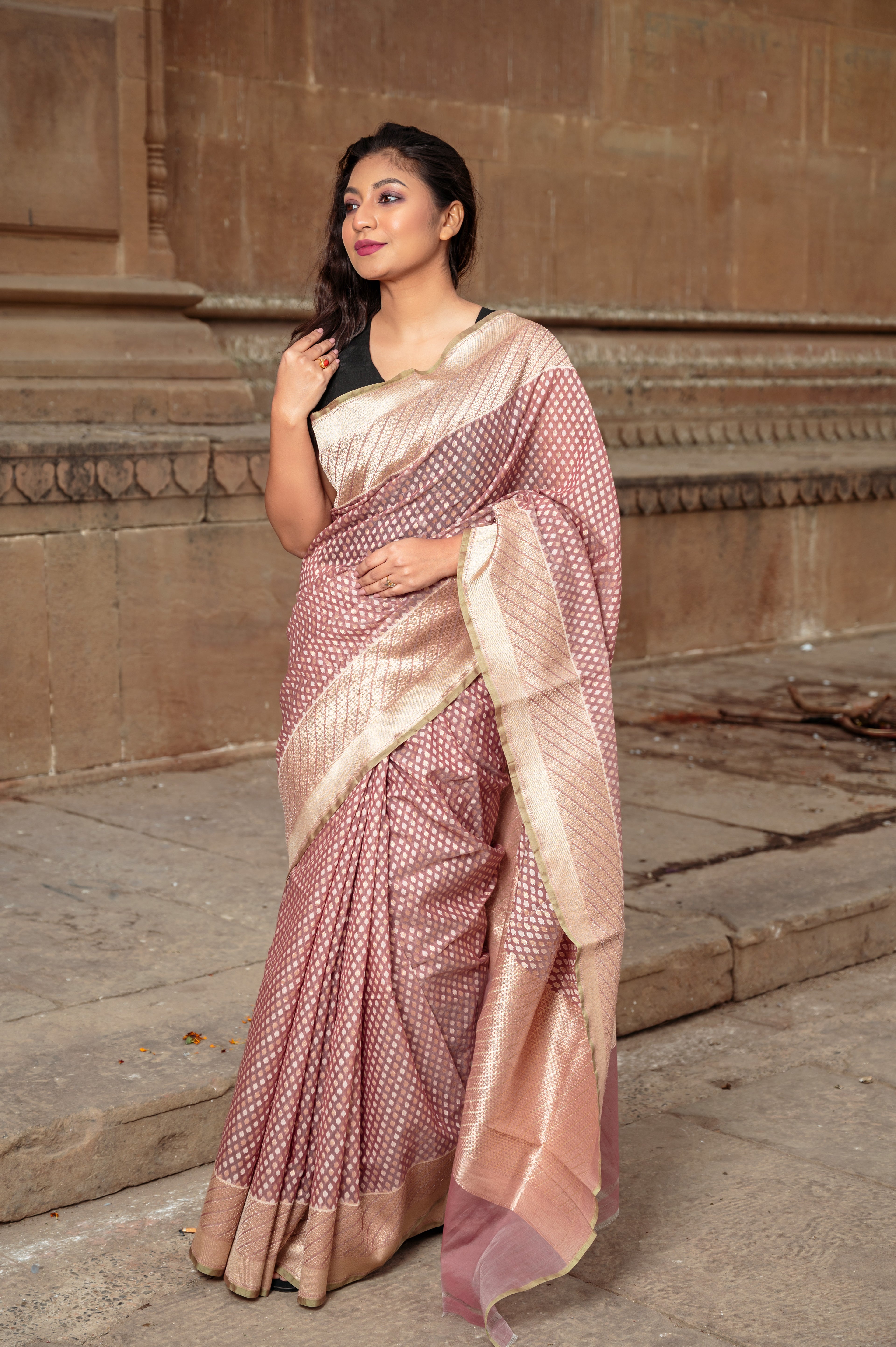 Pure Katan Neelambari Cotton Banarasi Saree