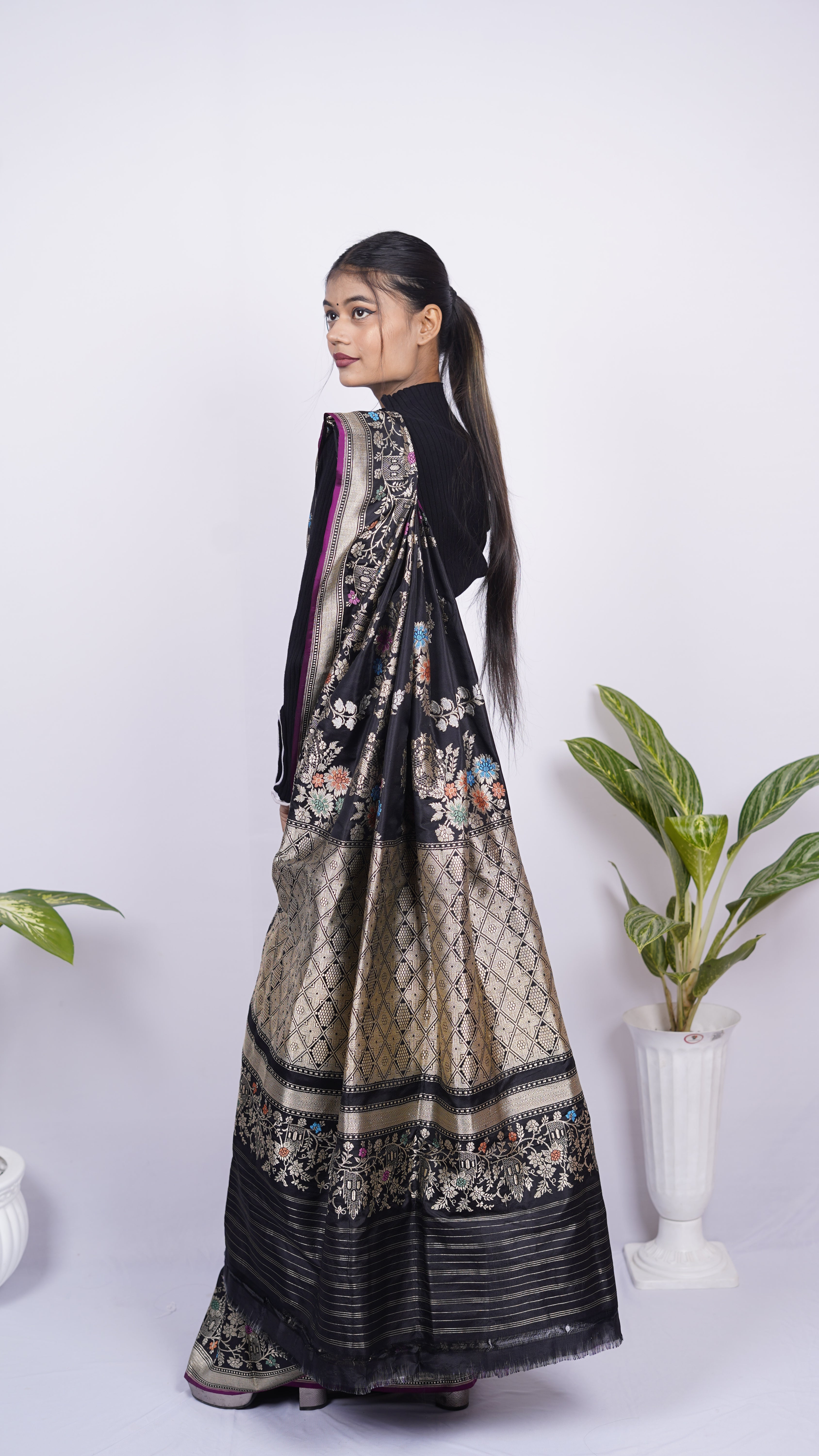 Pure Banarasi Handloom Katan by Katan Kadhwa Tilfi Designer Jangla Saree