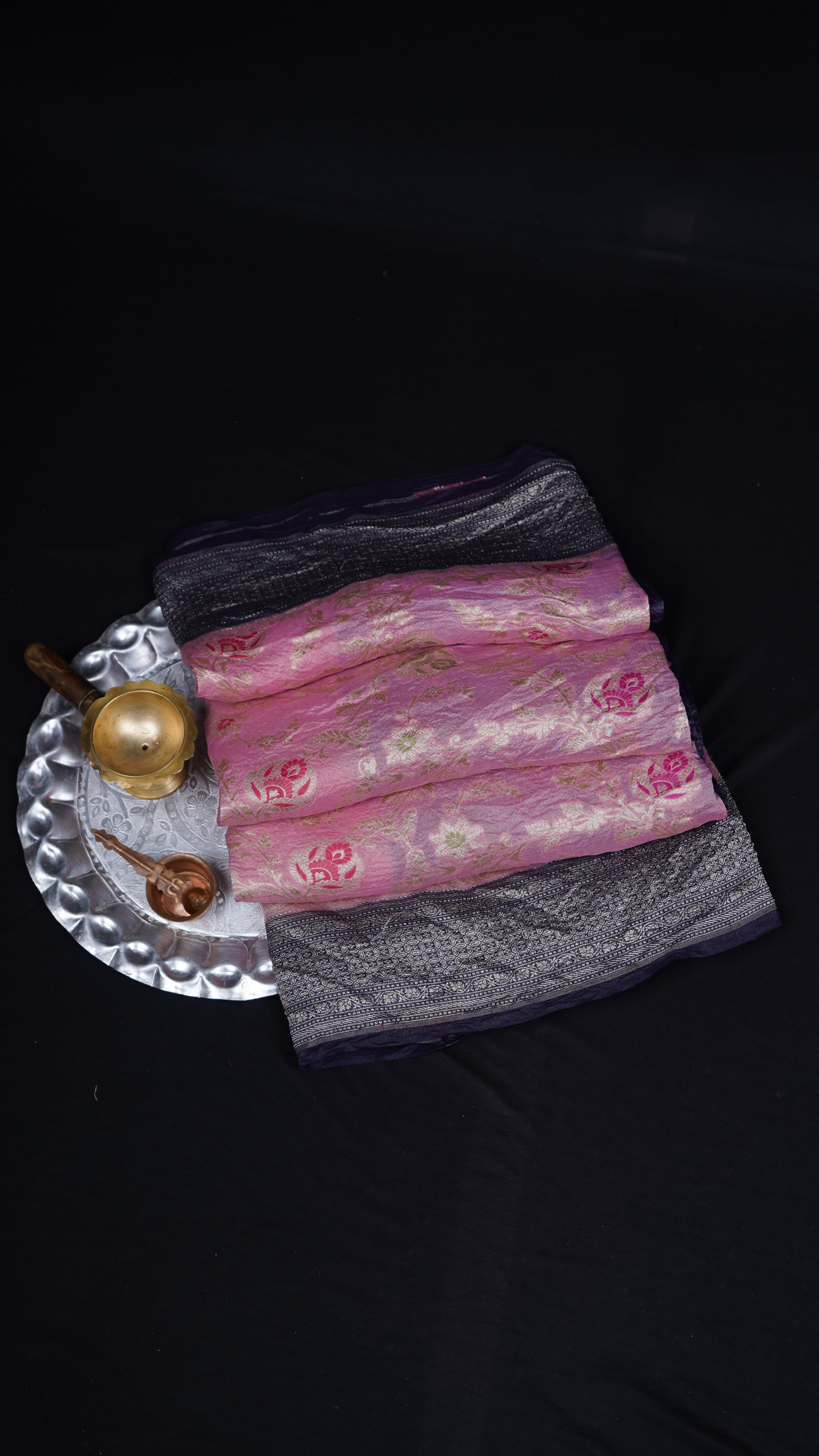 Pure Banarasi Handloom Moonga Tissue Georgette Saree