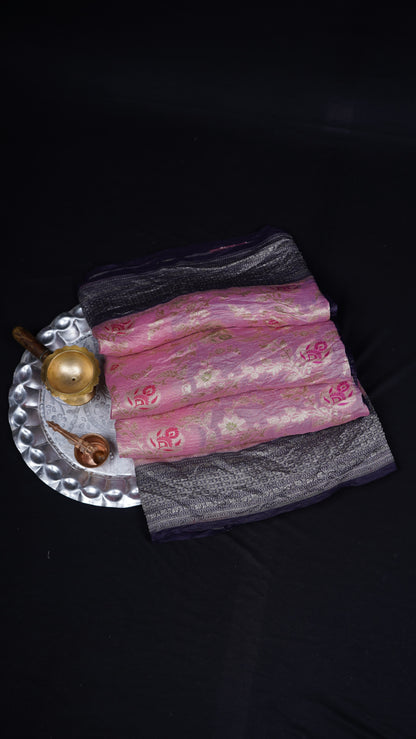 Pure Banarasi Handloom Moonga Tissue Georgette Saree