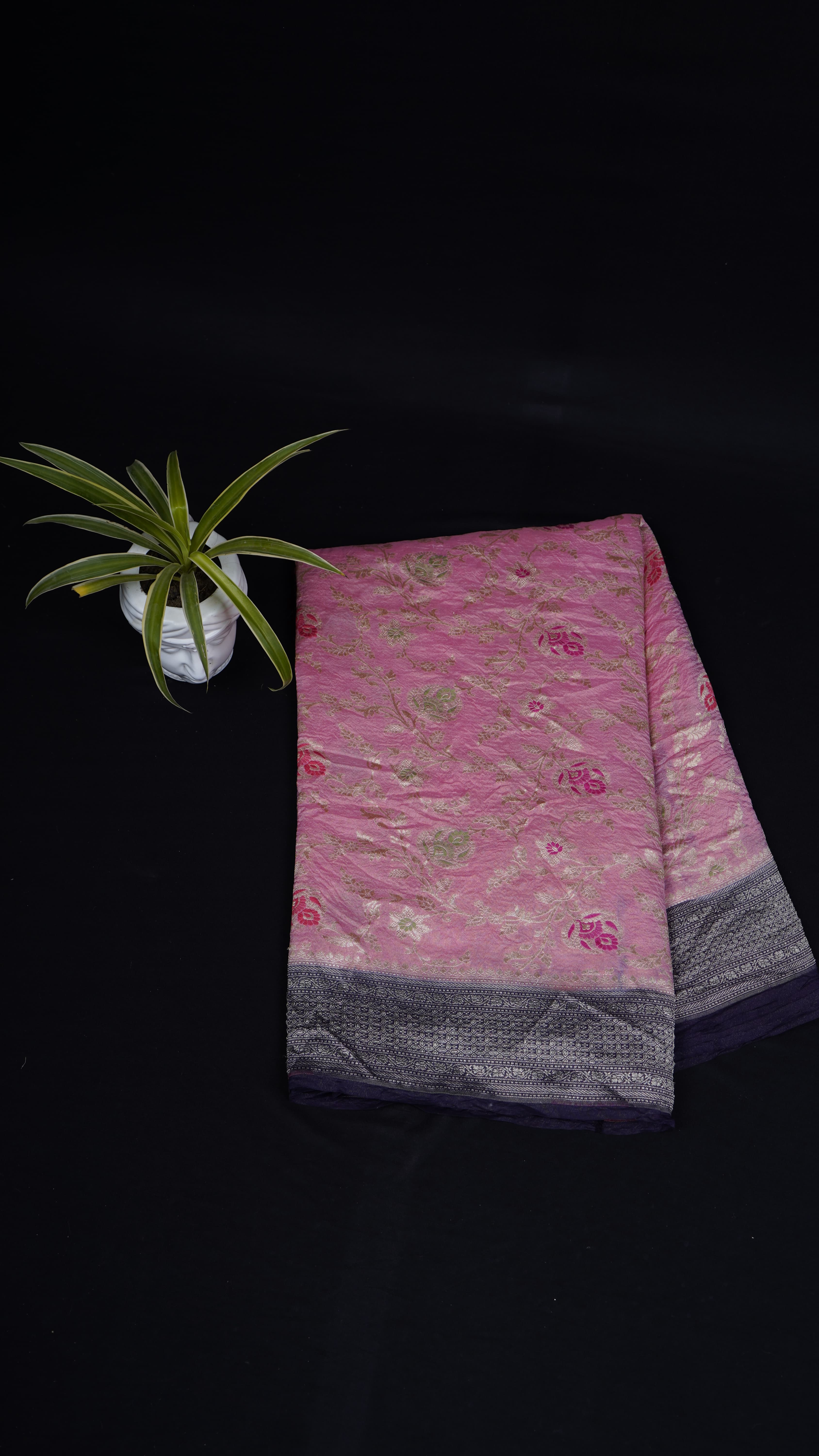 Pure Banarasi Handloom Moonga Tissue Georgette Saree