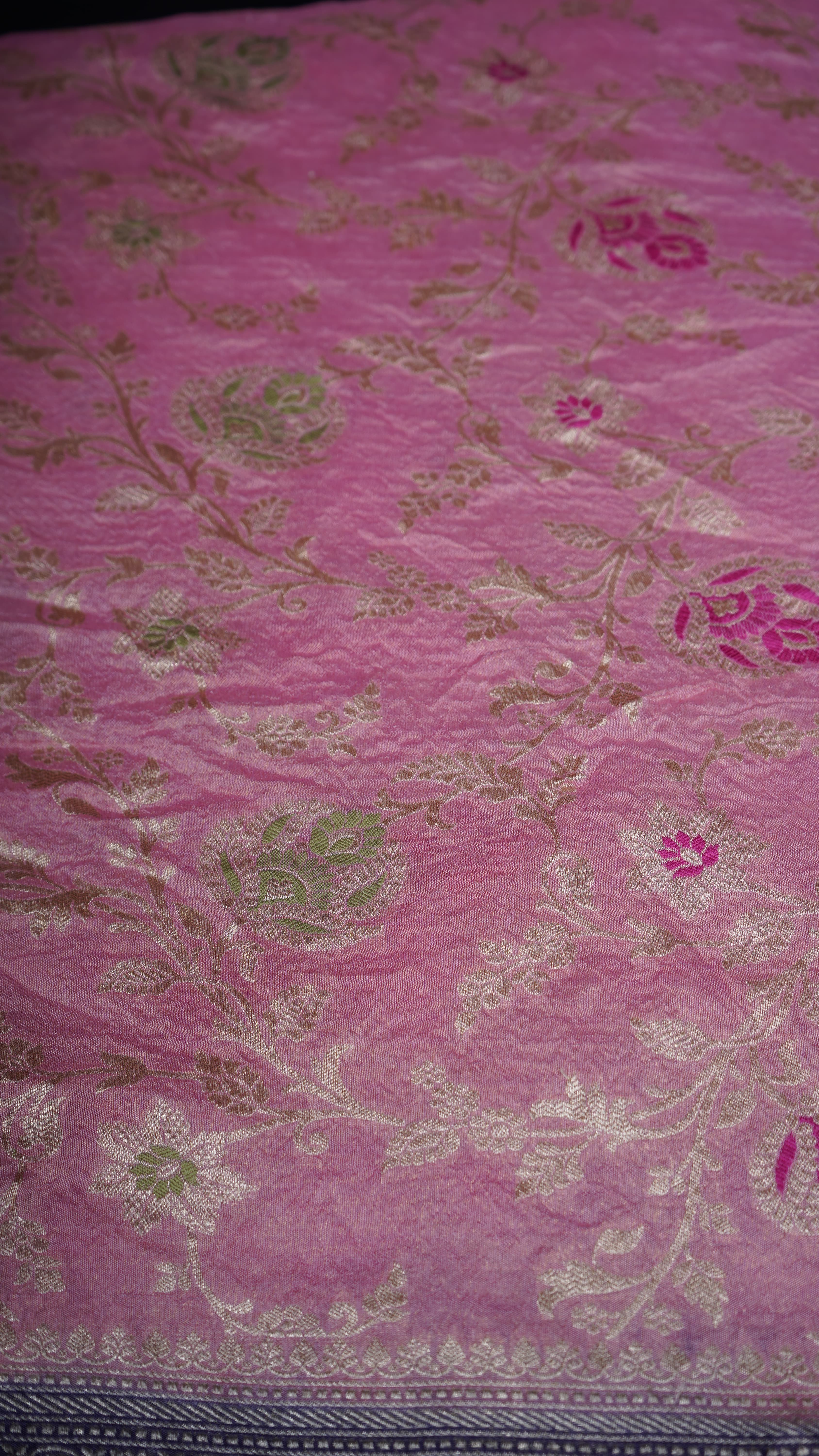 Pure Banarasi Handloom Moonga Tissue Georgette Saree