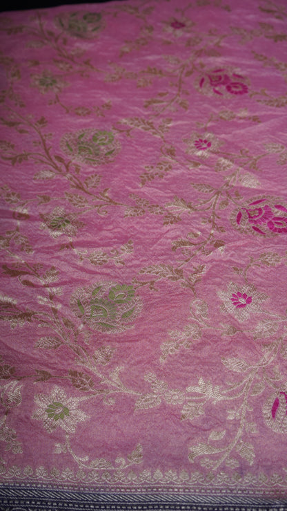 Pure Banarasi Handloom Moonga Tissue Georgette Saree