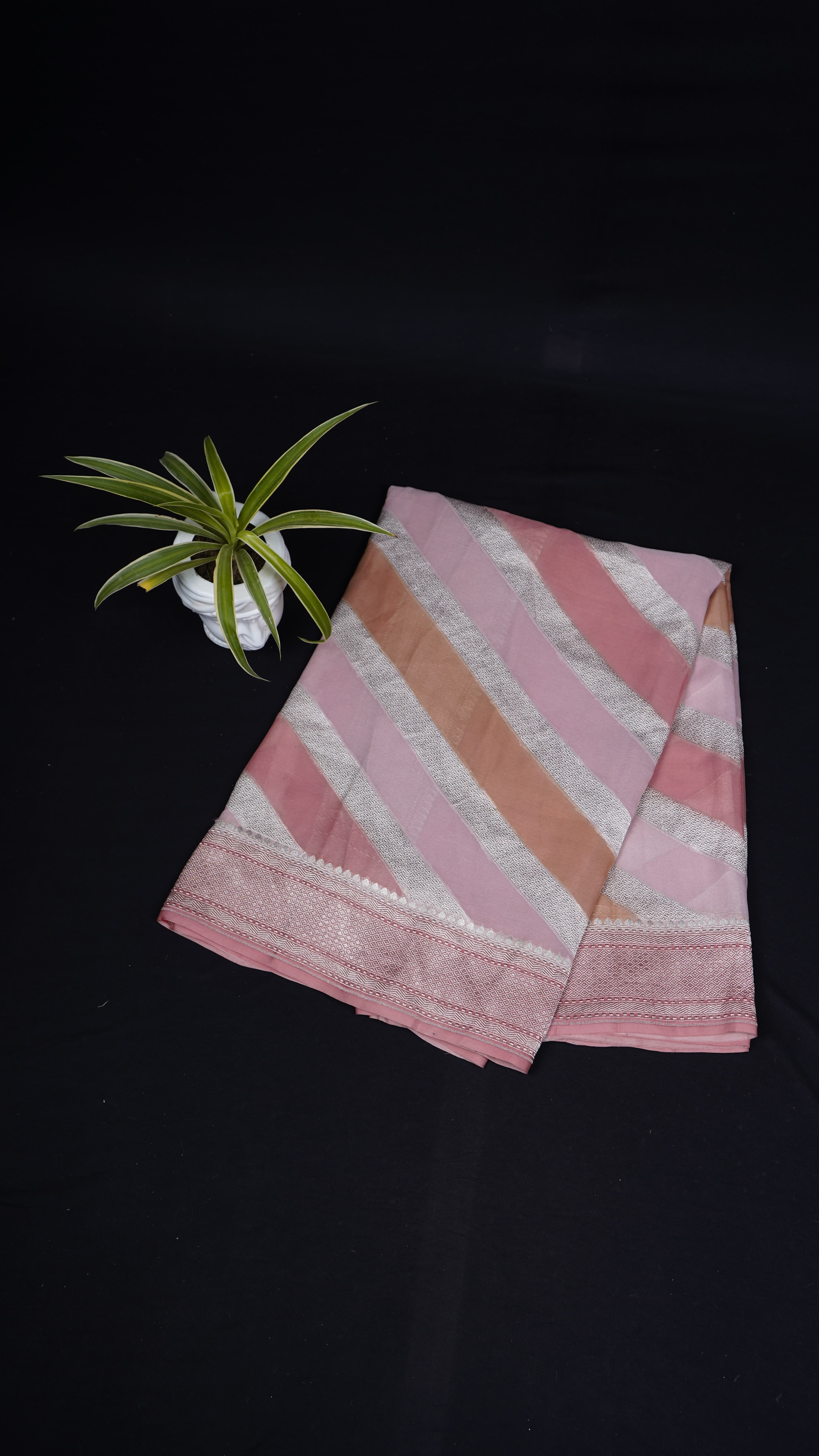 Pure Banarasi Handloom Khaddi Georgette Rangkaat Striped Saree