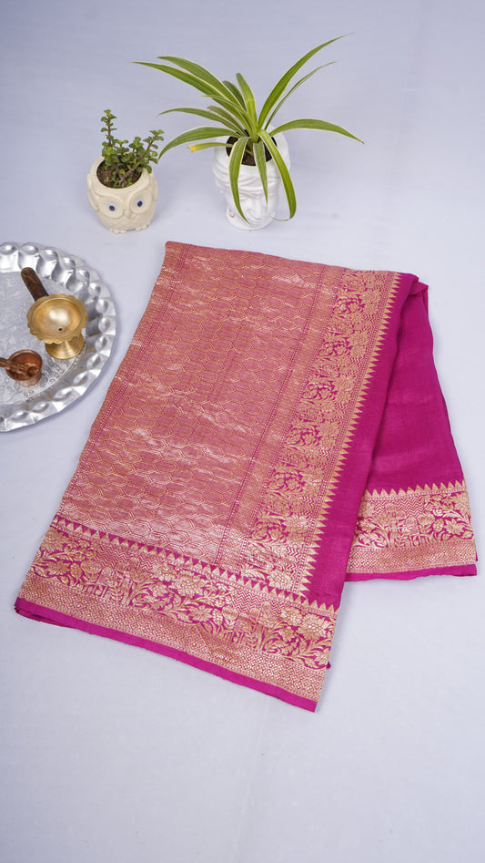 Pure Banarasi Handloom Tussar Georgette Plain Saree