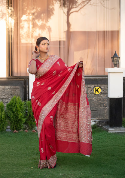 Pure Banarasi Handloom Real Zari Mashru Kadhwa Handwoven & Hand Work Saree