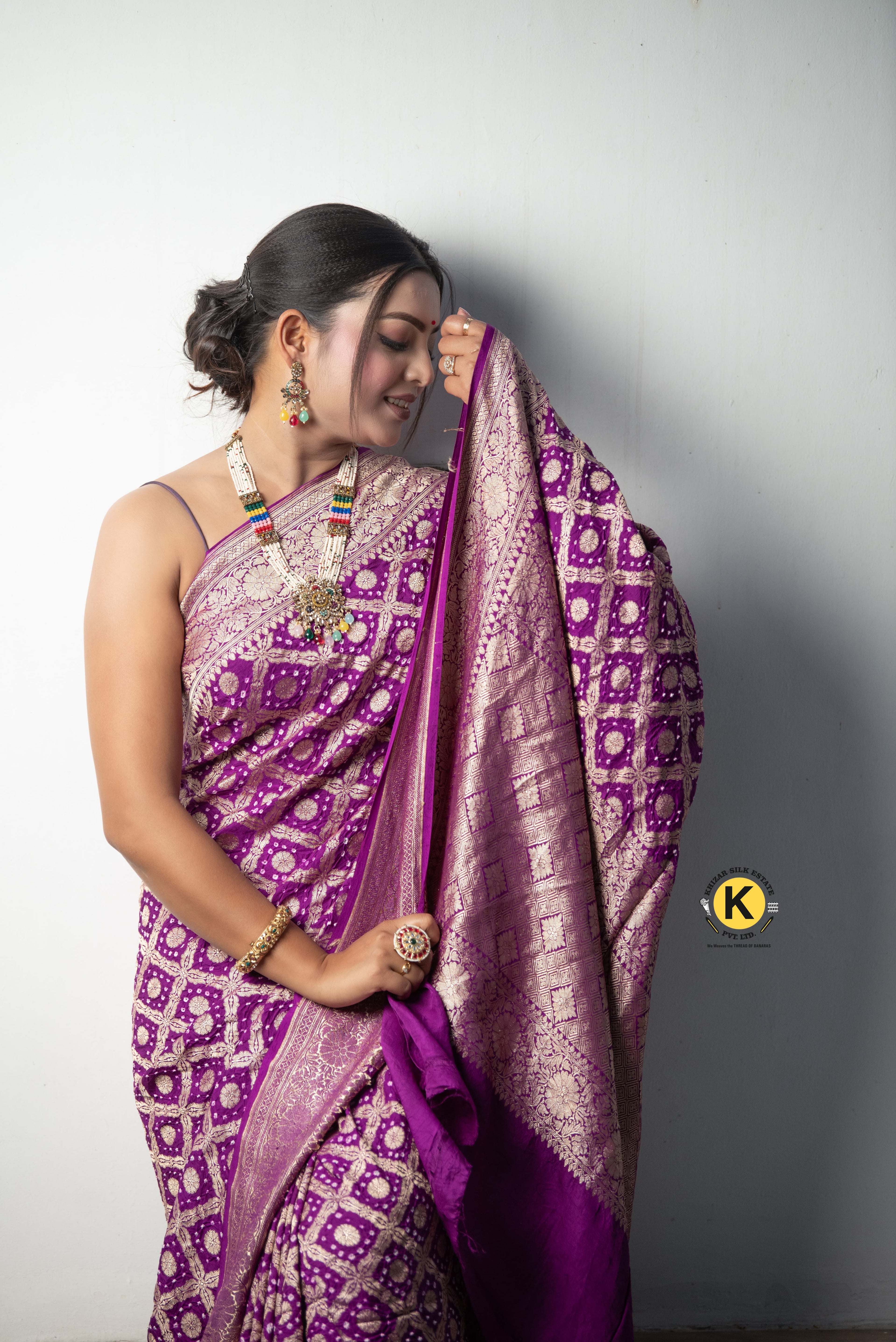 Pure Banarasi Handloom Mashru Bandhej Handwoven Saree