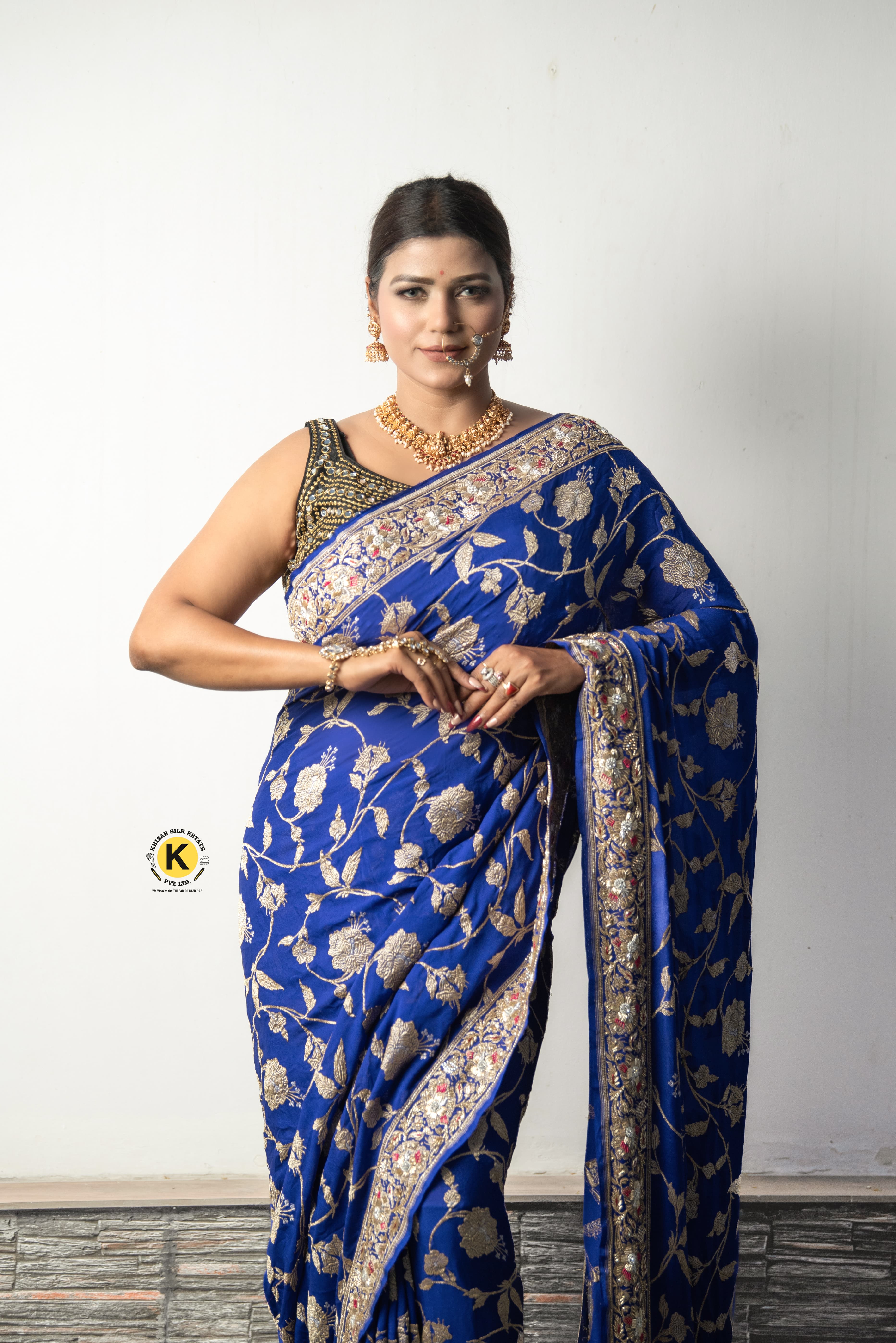 Pure Banarasi Handloom Khaddi Georgette Handwork Real Zari Kadhwa Saree