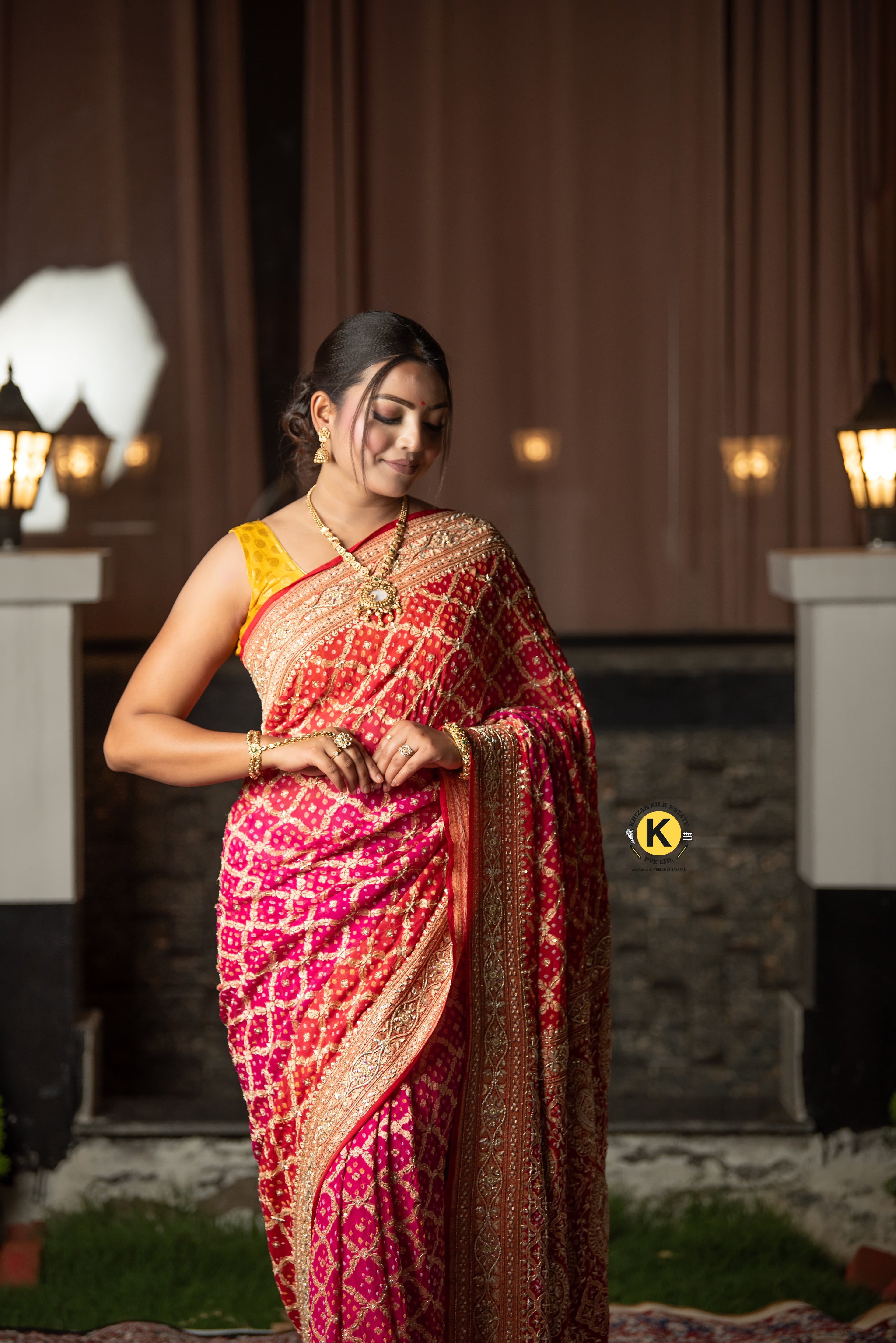 Pure Banarasi Handloom Khaddi Georgette Bandhani Handwork Saree