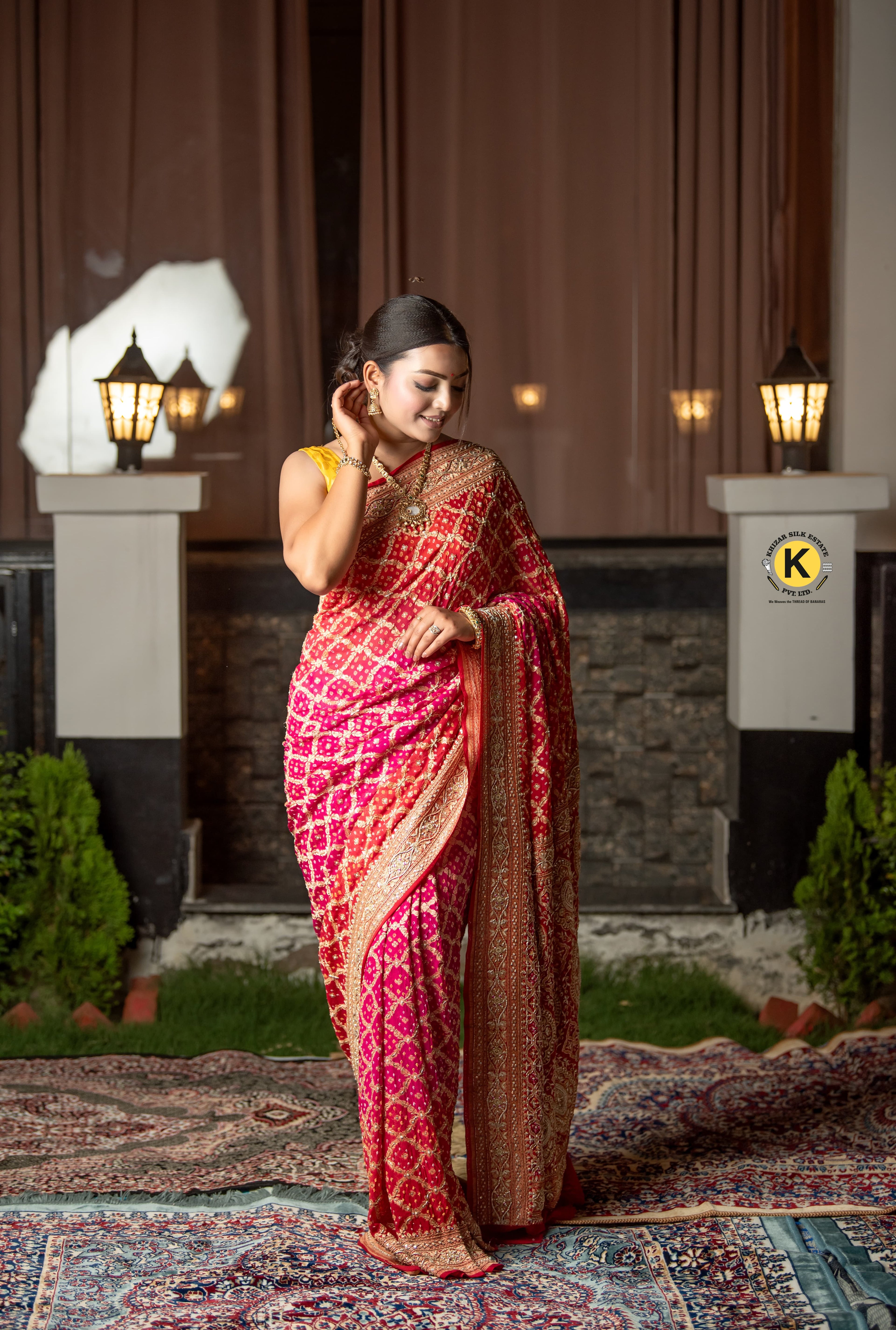 Pure Banarasi Handloom Khaddi Georgette Bandhani Handwork Saree