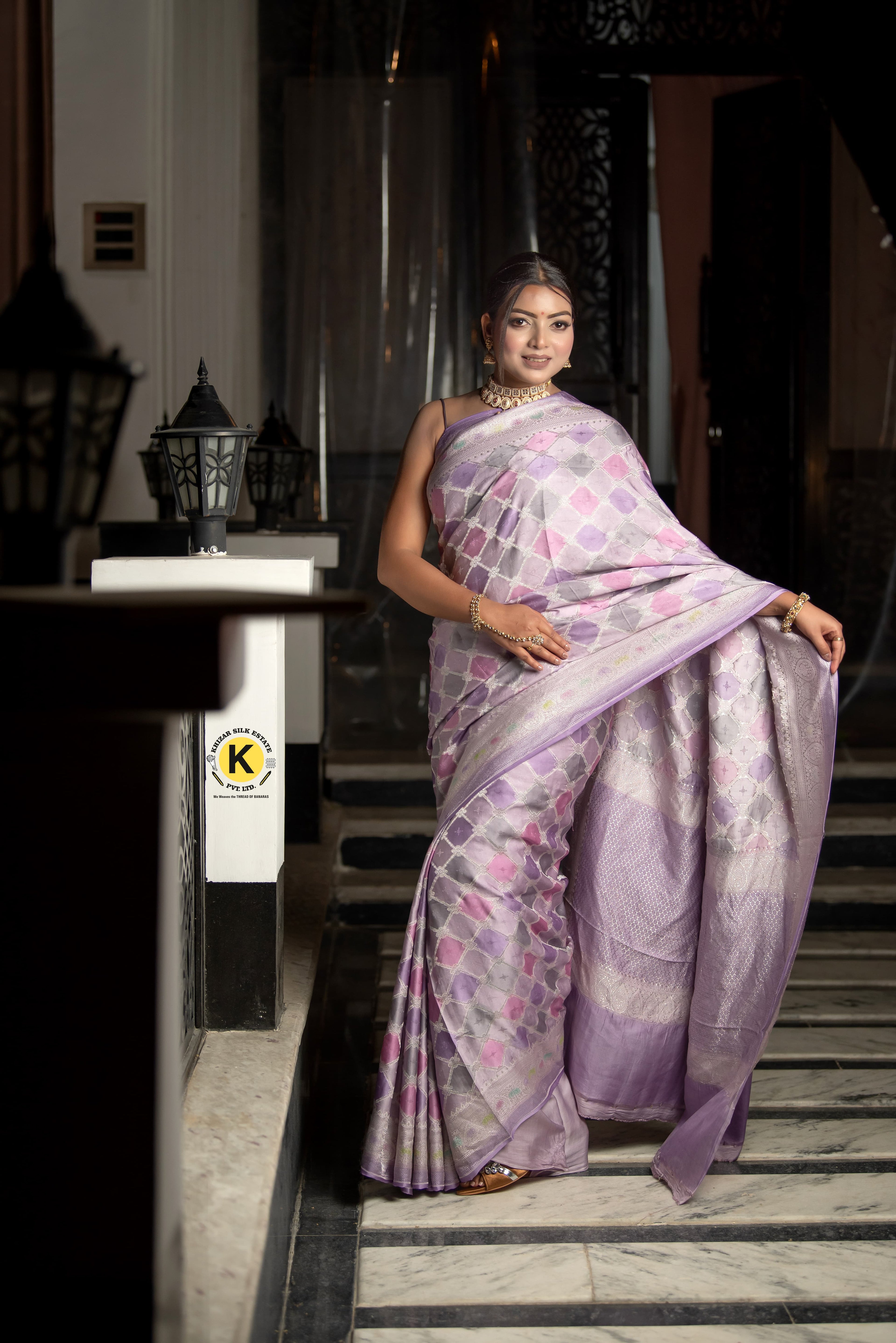 Pure Banarasi Handloom Katan Mashru Rangkaat Saree