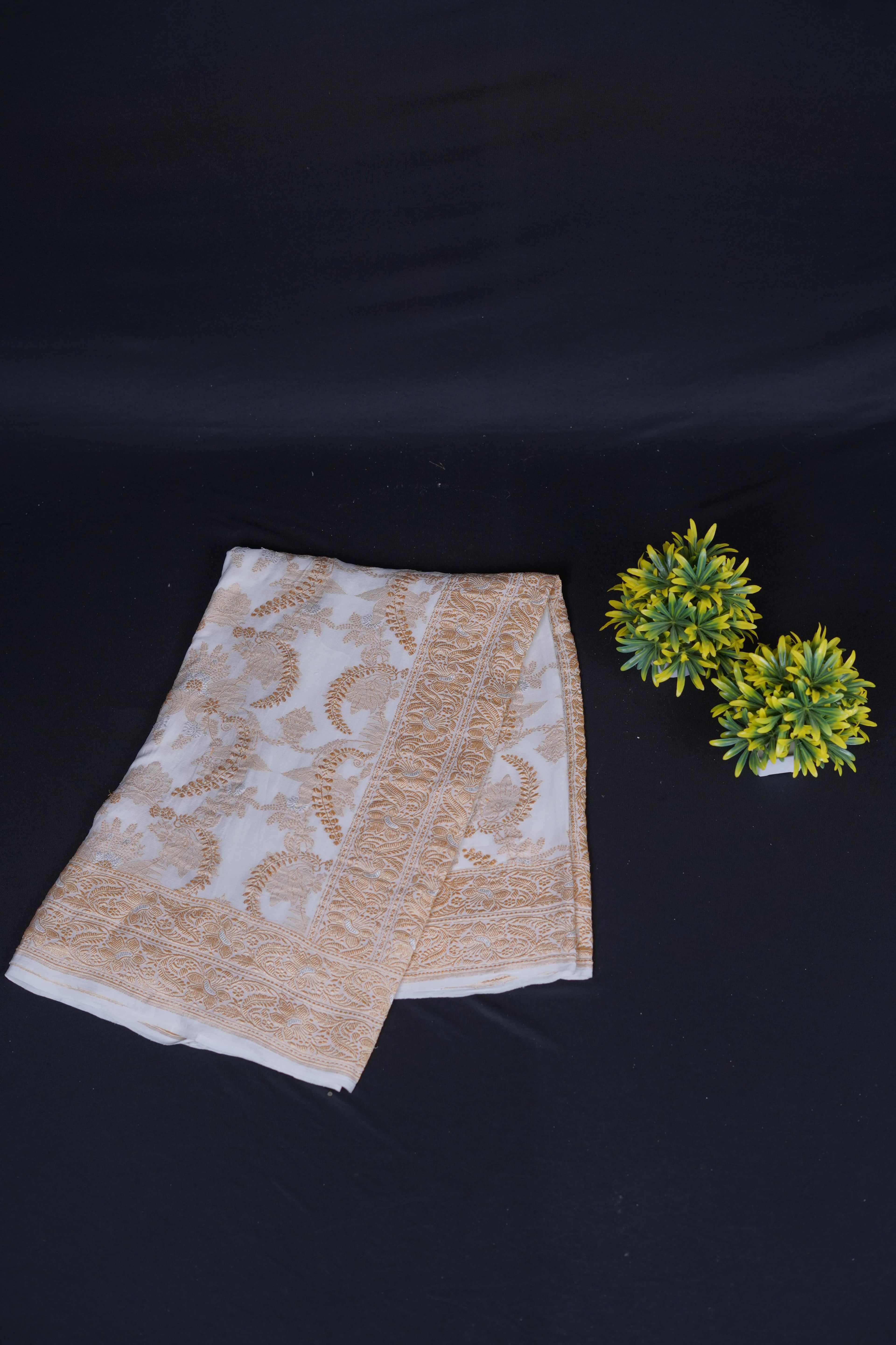 Pure Banarasi Handloom Khaddi Georgette Real Zari Kadhuwa Saree